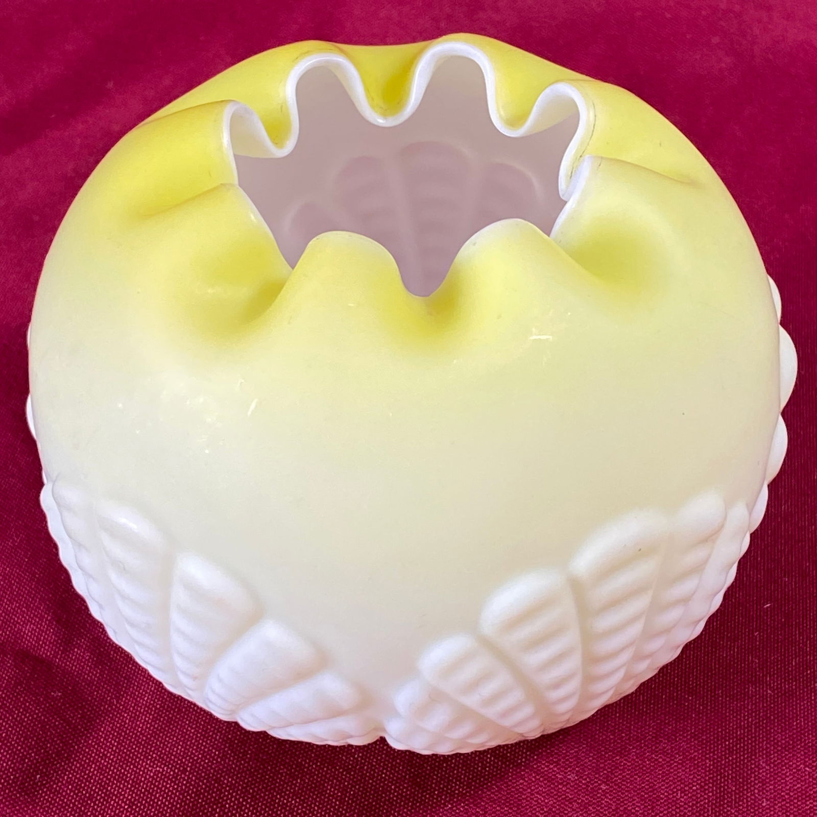 Yellow Satin Rose Bowl with Shell Pattern: Yellow Satin Rose Bowl with Shell Pattern