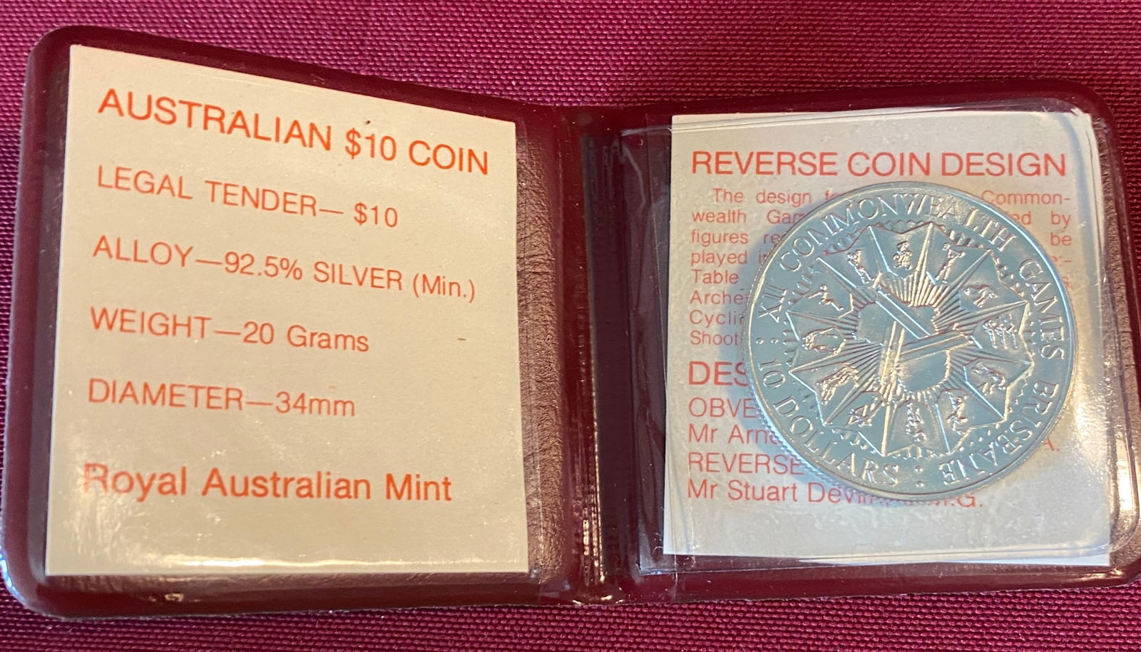 1982 Australia XII Commonwealth Games Commemorative Silver $10 Coin - 20 Grams - 92.5% Silver: 1982 Australia XII Commonwealth Games Commemorative Silver $10 Coin - 20 Grams - 92.5% Silver