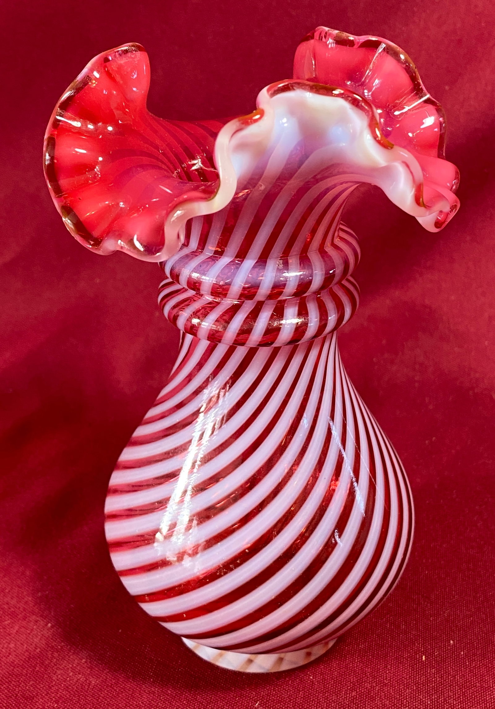 Fenton Spiral Cranberry Opalescent Glass Vase: Fenton Spiral Cranberry Opalescent Glass Vase