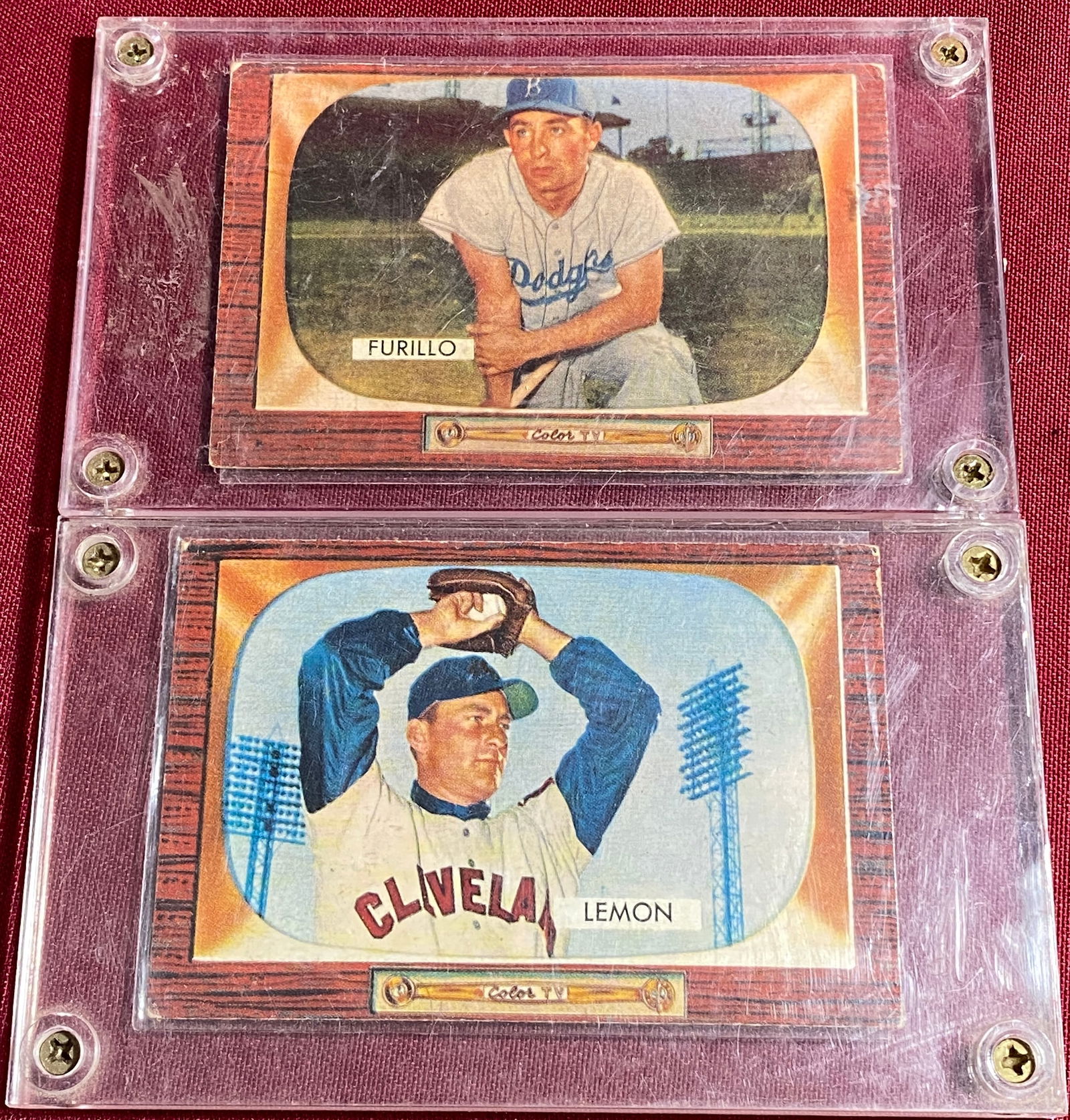 Two 1955 Bowman Baseball Cards - #169 Carl Furillo & #191 Bob Lemon: Two 1955 Bowman Baseball Cards - #169 Carl Furillo & #191 Bob Lemon