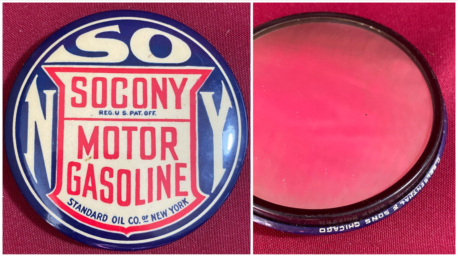 Vintage Socony Motor Gasoline Advertising Compact Mirror - Standard Oil Company NY: Vintage Socony Motor Gasoline Advertising Compact Mirror - Standard Oil Company NY
