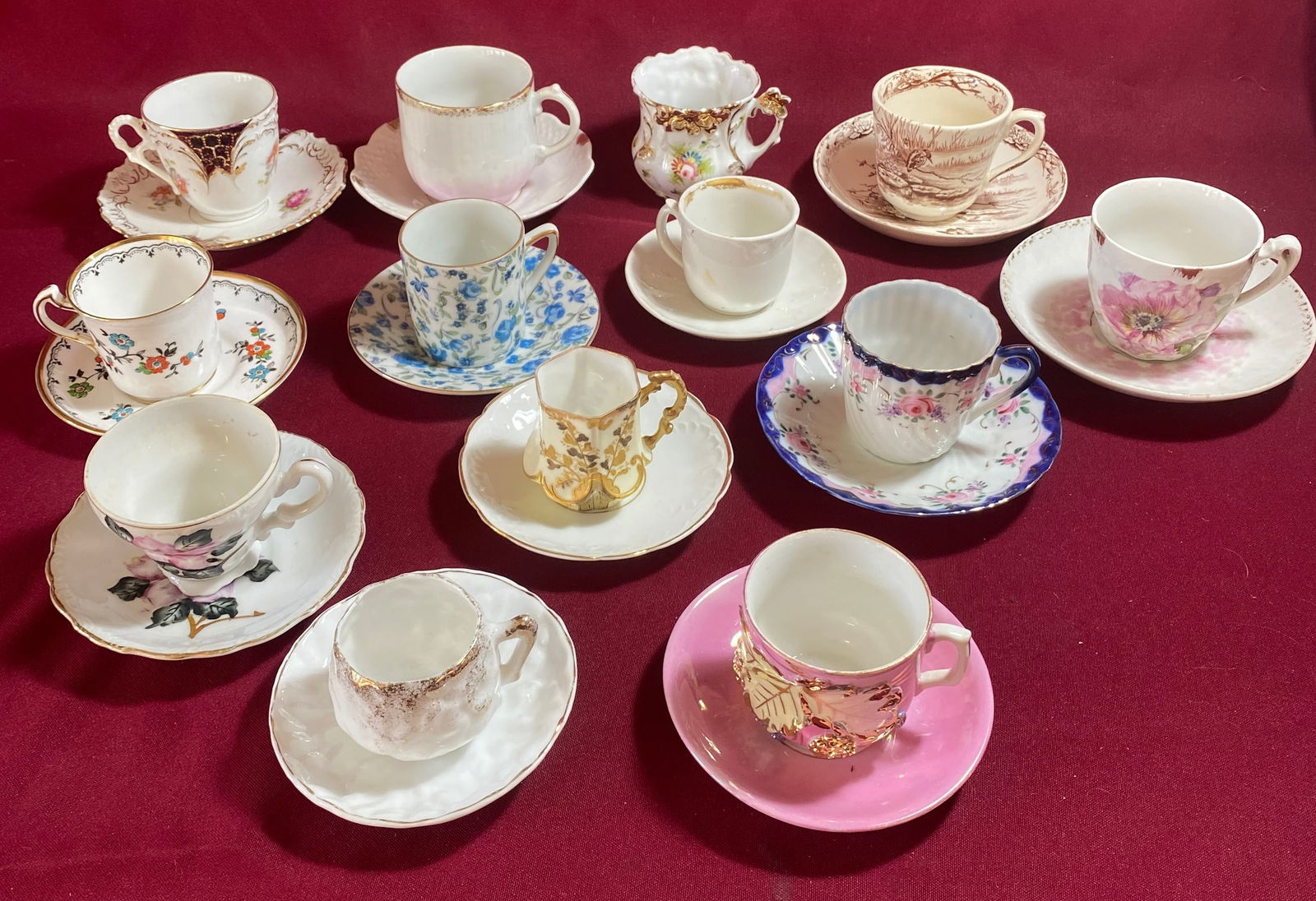 Collection of Older Miniature China Tea Cups and Saucers - 13 Cups/12 Saucers: Collection of Older Miniature China Tea Cups and Saucers - 13 Cups/12 Saucers