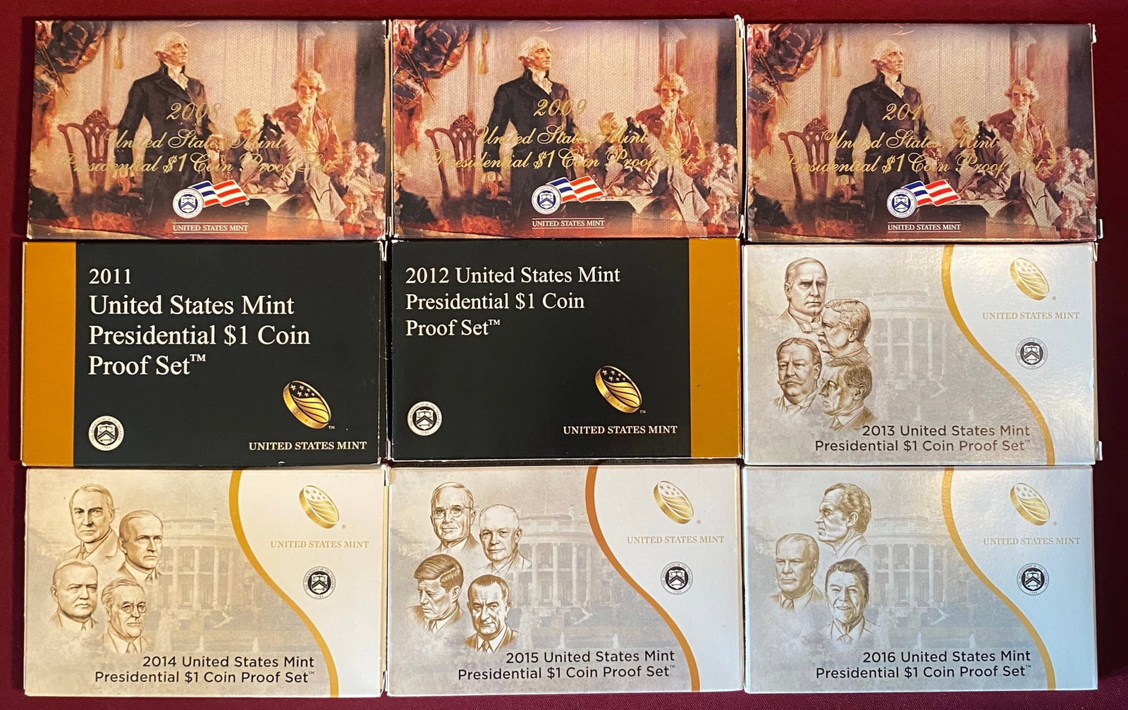 Nine U.S. Presidential $1 Coin Proof Sets - 2008-2016: Nine U.S. Presidential $1 Coin Proof Sets - 2008-2016