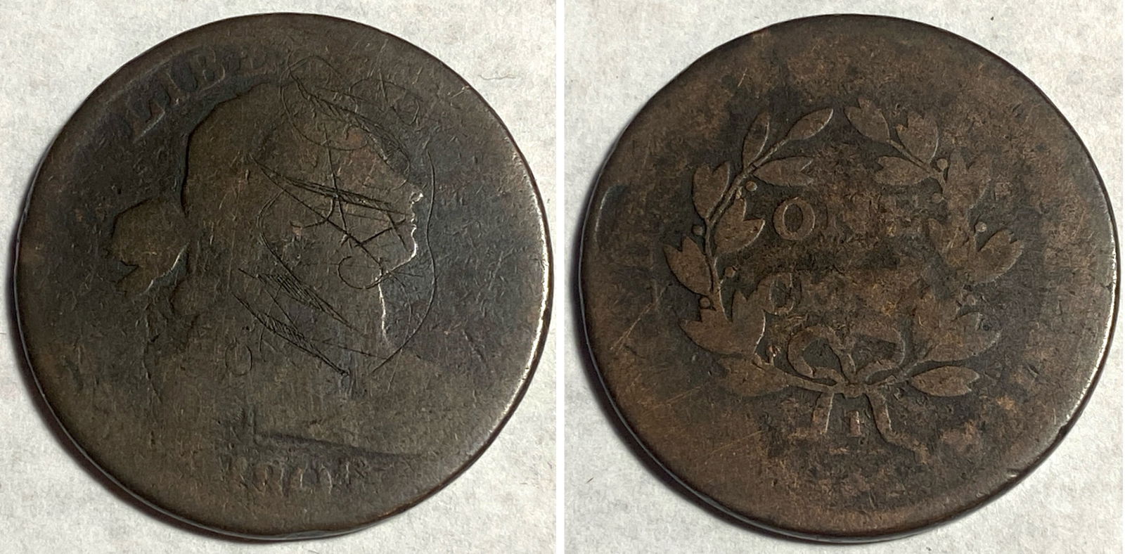 1802 Draped Bust Large Cent - Monogrammed on Obverse: 1802 Draped Bust Large Cent - Monogrammed on Obverse