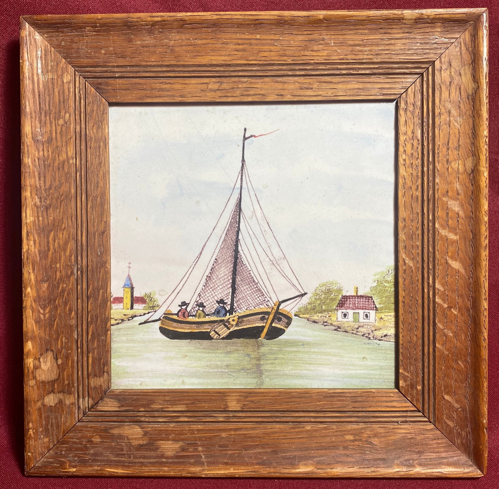 Older Hand-Painted Dutch Delft Style Tile in Frame - Tile 5.75"x5.75" - Overall Frame 8.75"x8.75": Older Hand-Painted Dutch Delft Style Tile in Frame - Tile 5.75"x5.75" - Overall Frame 8.75"x8.75"