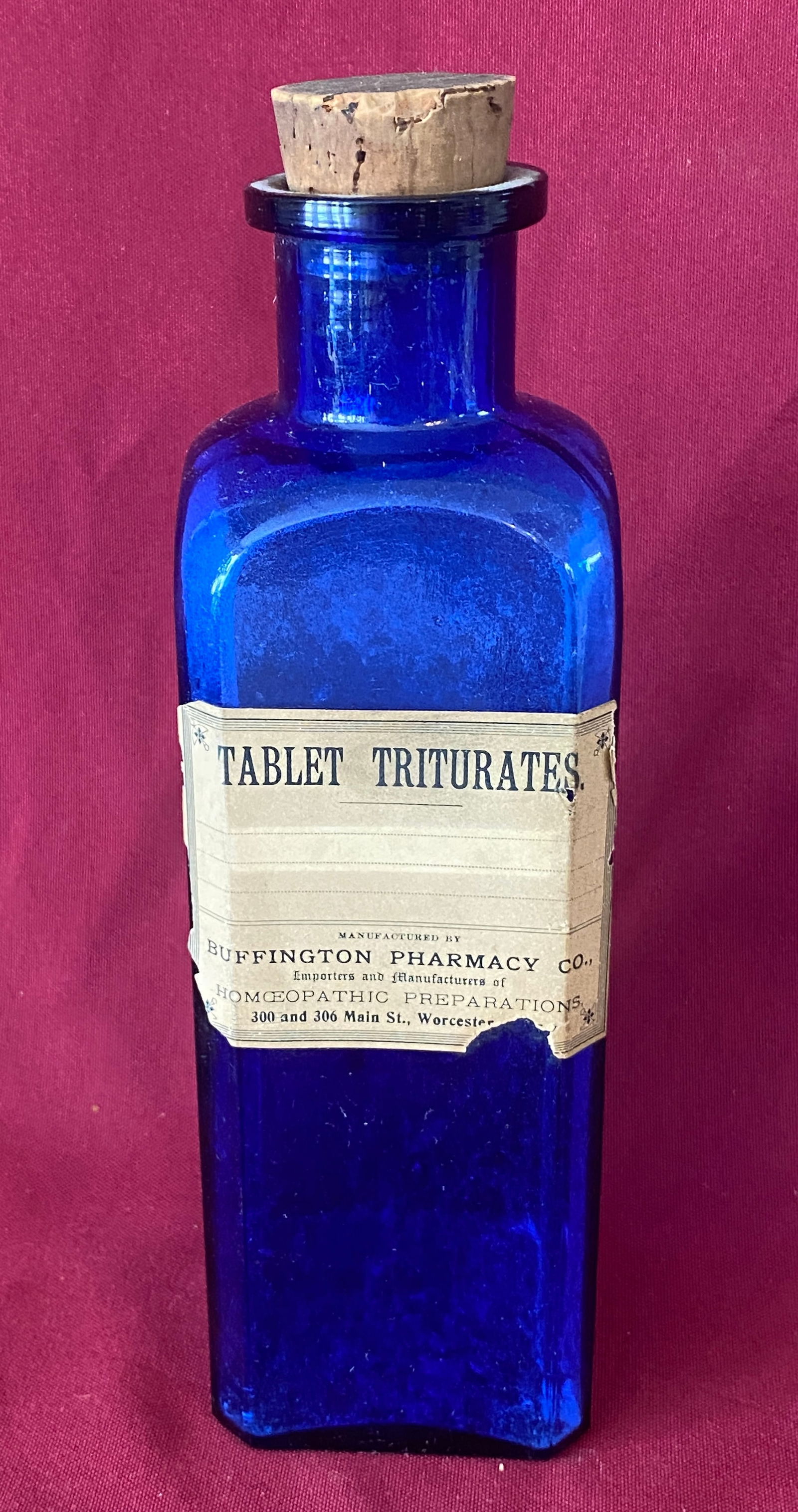 Older Cobalt Blue Paper Label Pharmacy Bottle: Older Cobalt Blue Paper Label Pharmacy Bottle