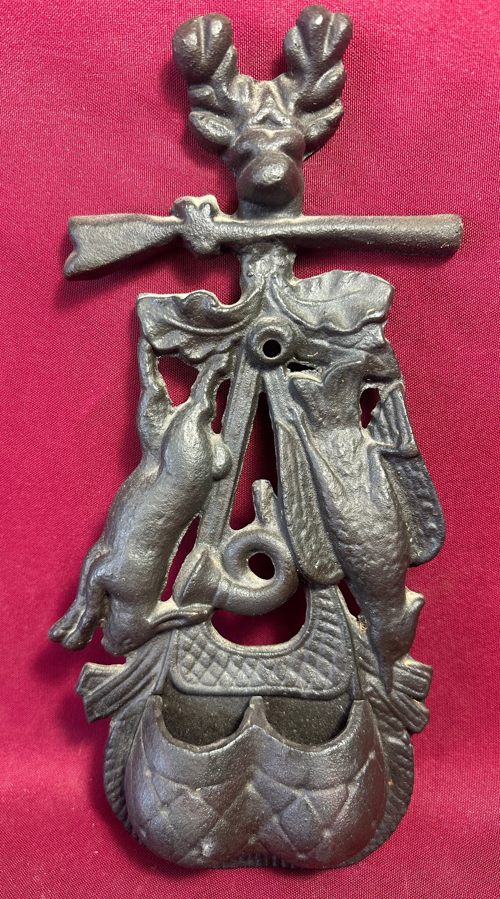 Older Cast Iron Hunting Game Wall Match Safe: Older Cast Iron Hunting Game Wall Match Safe