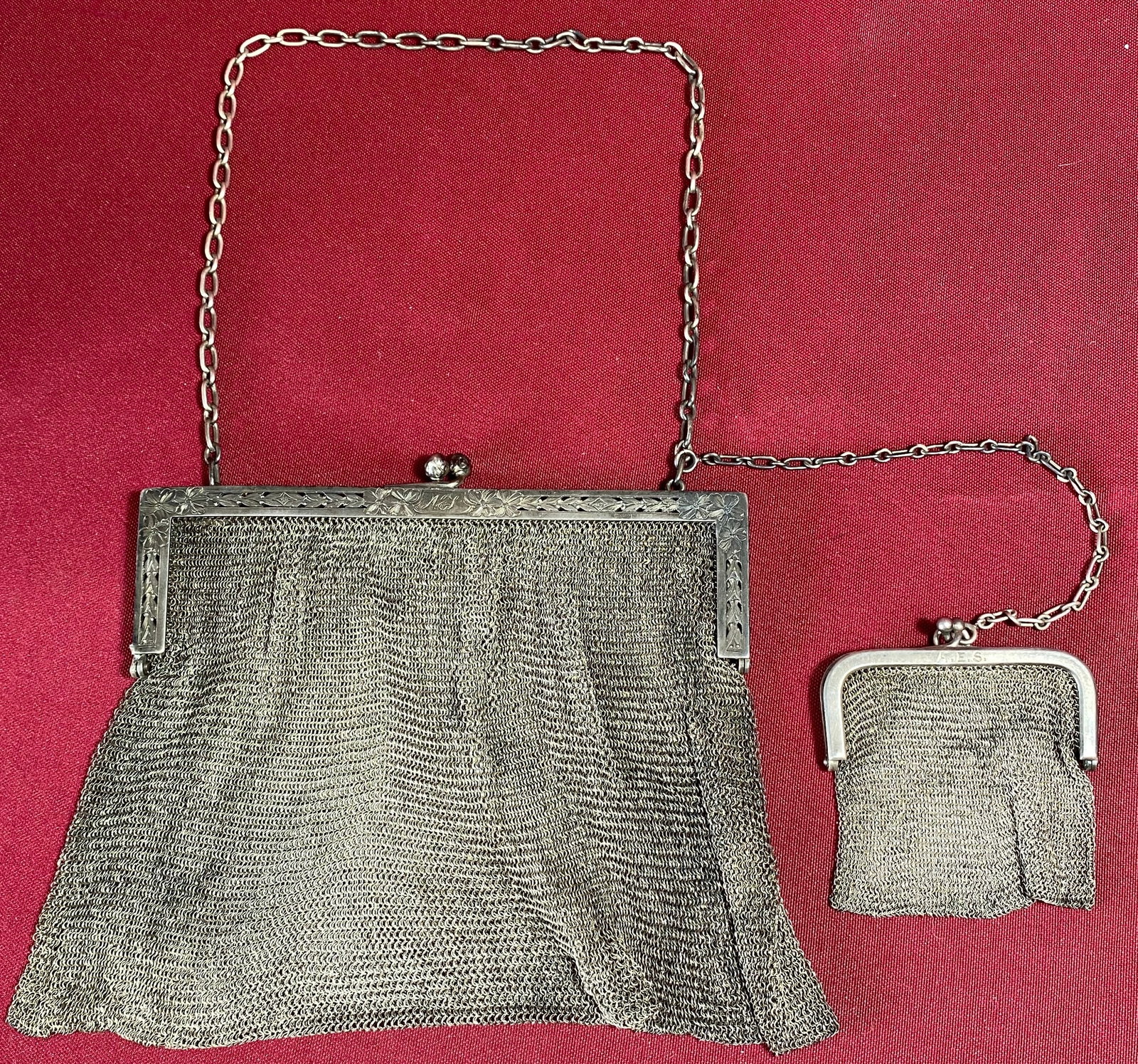 Sterling Silver Marked Mesh Purse (with Maker Mark and No.736) and Sterling Marked Mesh Coin Purse (1 of 8)