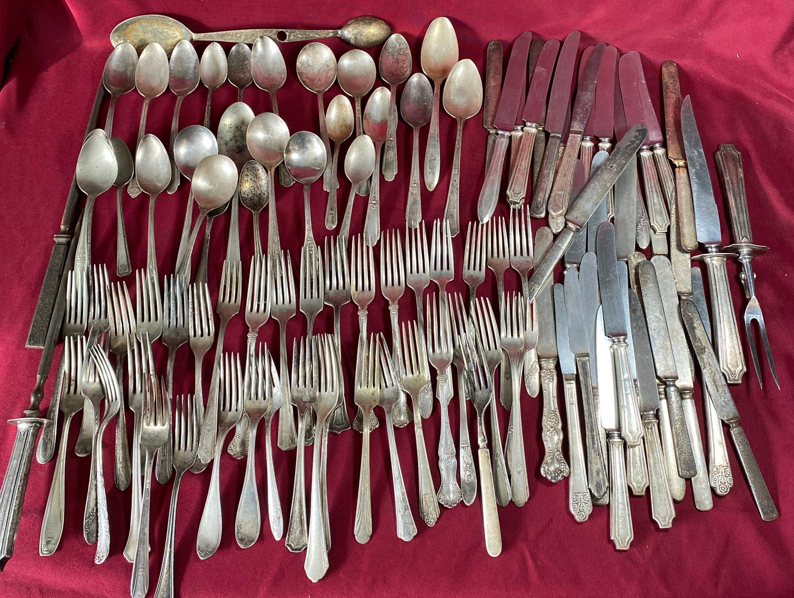 Large Amount of Mostly Silver-Plate Flatware, Serveware, Etc. - Including Carving Set - Various: Large Amount of Mostly Silver-Plate Flatware, Serveware, Etc. - Including Carving Set - Various Styles