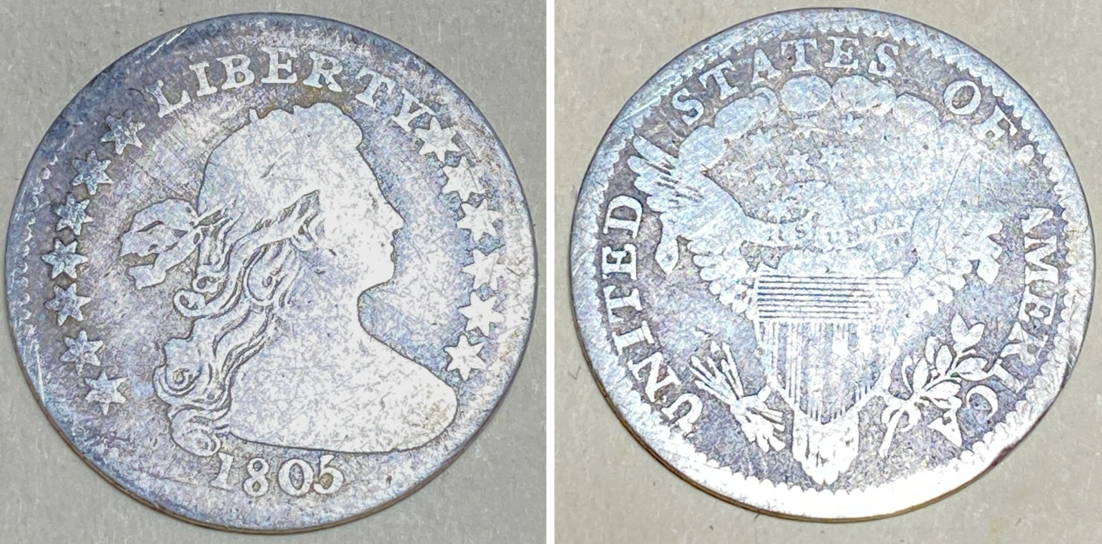 Rare 1805 Draped Bust Silver HALF Dime - Key Date - Mintage 15,600 - Heraldic Eagle Reverse - Revise (1 of 13)