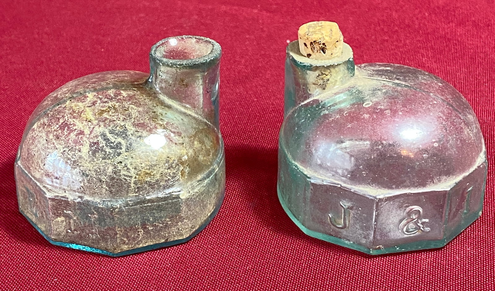 Two Antique Turtle Ink Well Bottles - Both Marked J & I E M (1 of 10)