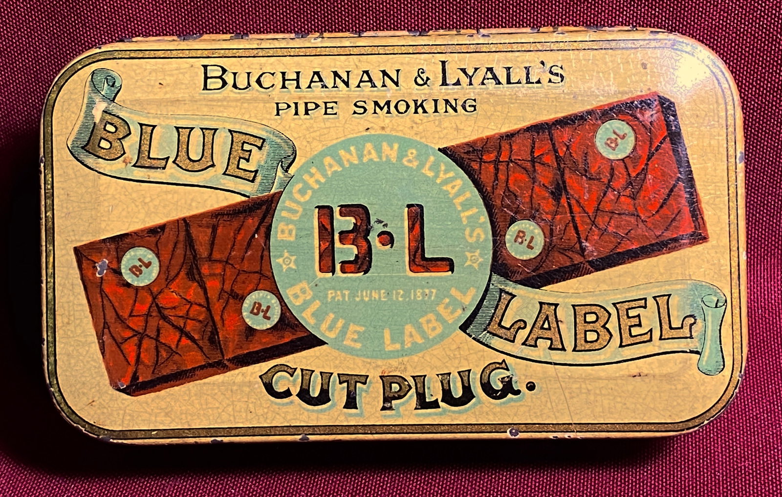 Buchanan & Lyall's Blue Label Pipe Cut Plug Advertisement Tin: Buchanan & Lyall's Blue Label Pipe Cut Plug Advertisement Tin