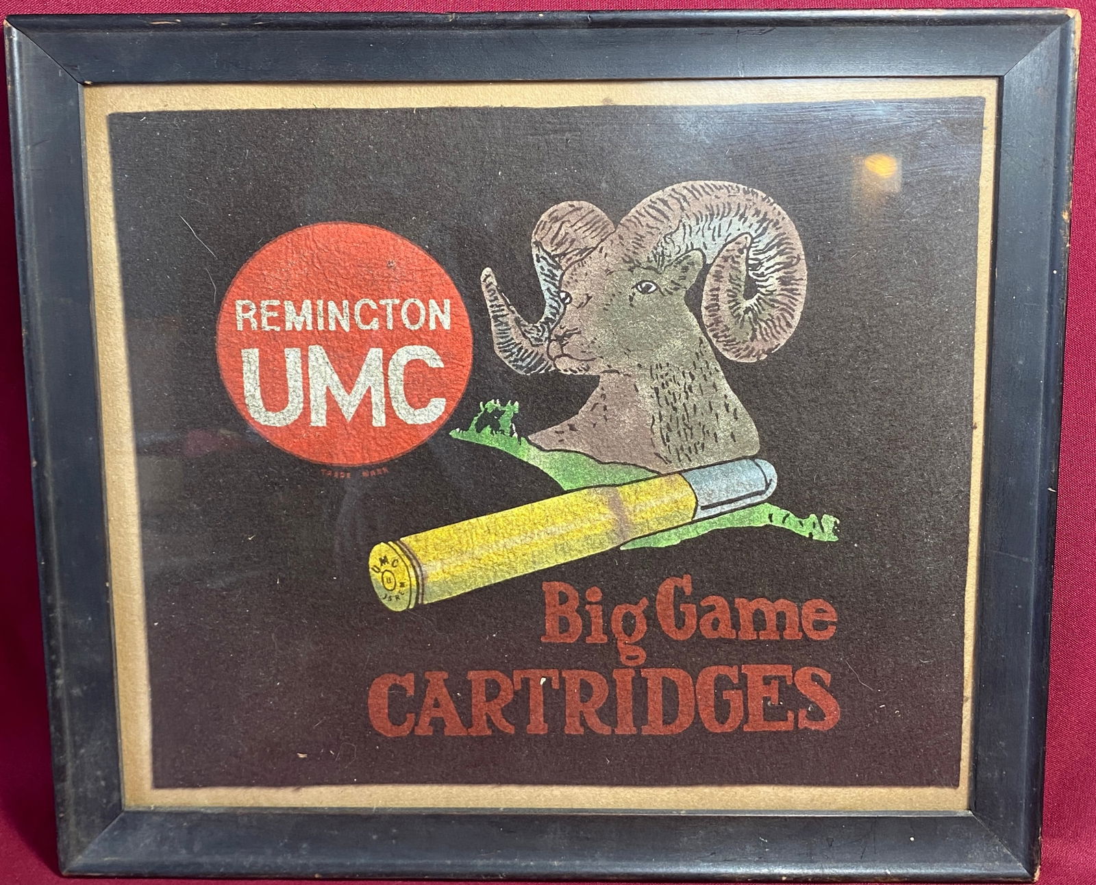 Old Store Remington UMC Big Game Cartridges Counter Advertising Felt in Frame (1 of 4)