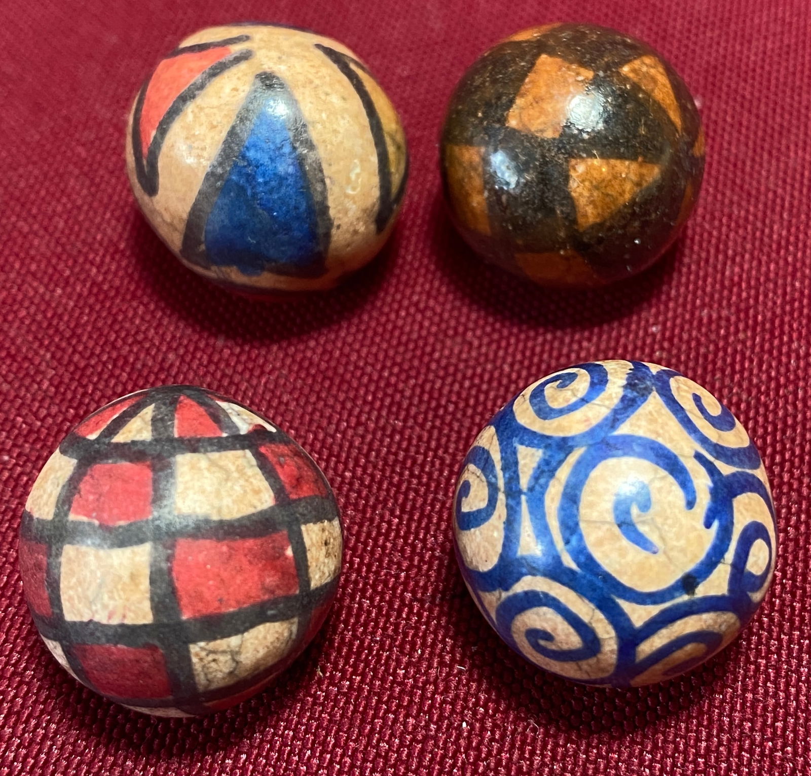 Four Hand-Painted German Clay Marbles: Four Hand-Painted German Clay Marbles