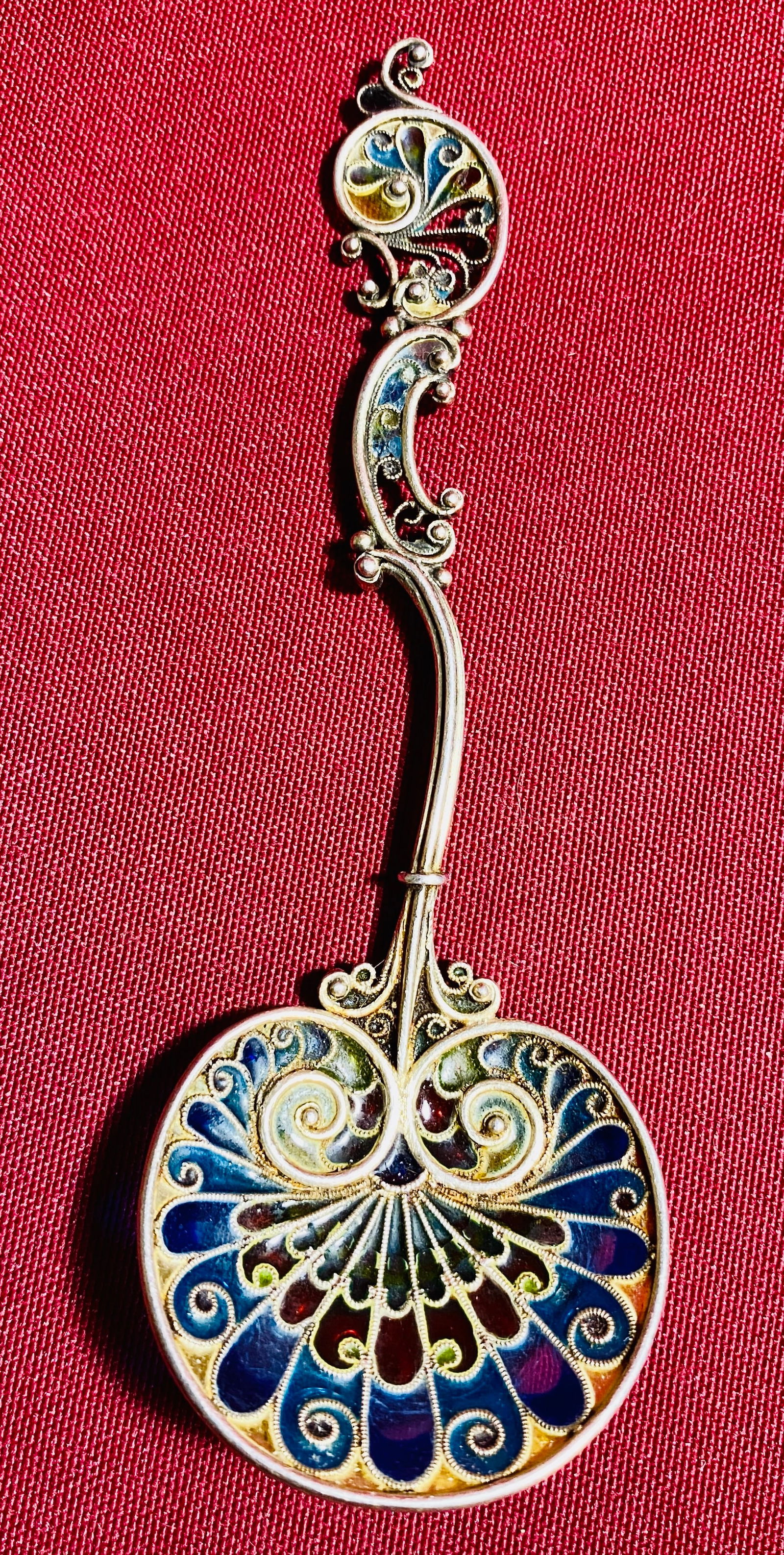 Rare Plique-a-Jour Enamel Stained Glass Effect Bon Bon Specialty Spoon: Rare Plique-a-Jour Enamel Stained Glass Effect Bon Bon Specialty Spoon