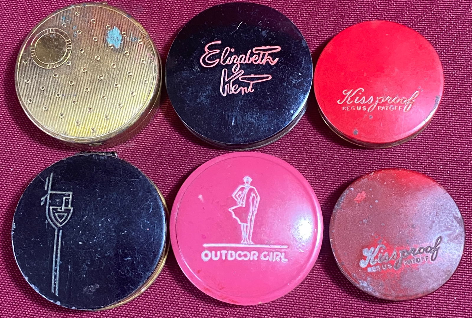 Six Vintage Cosmetic Compacts - Kiss Proof, Elizabeth Kent, Outdoor Girl: Six Vintage Cosmetic Compacts - Kiss Proof, Elizabeth Kent, Outdoor Girl