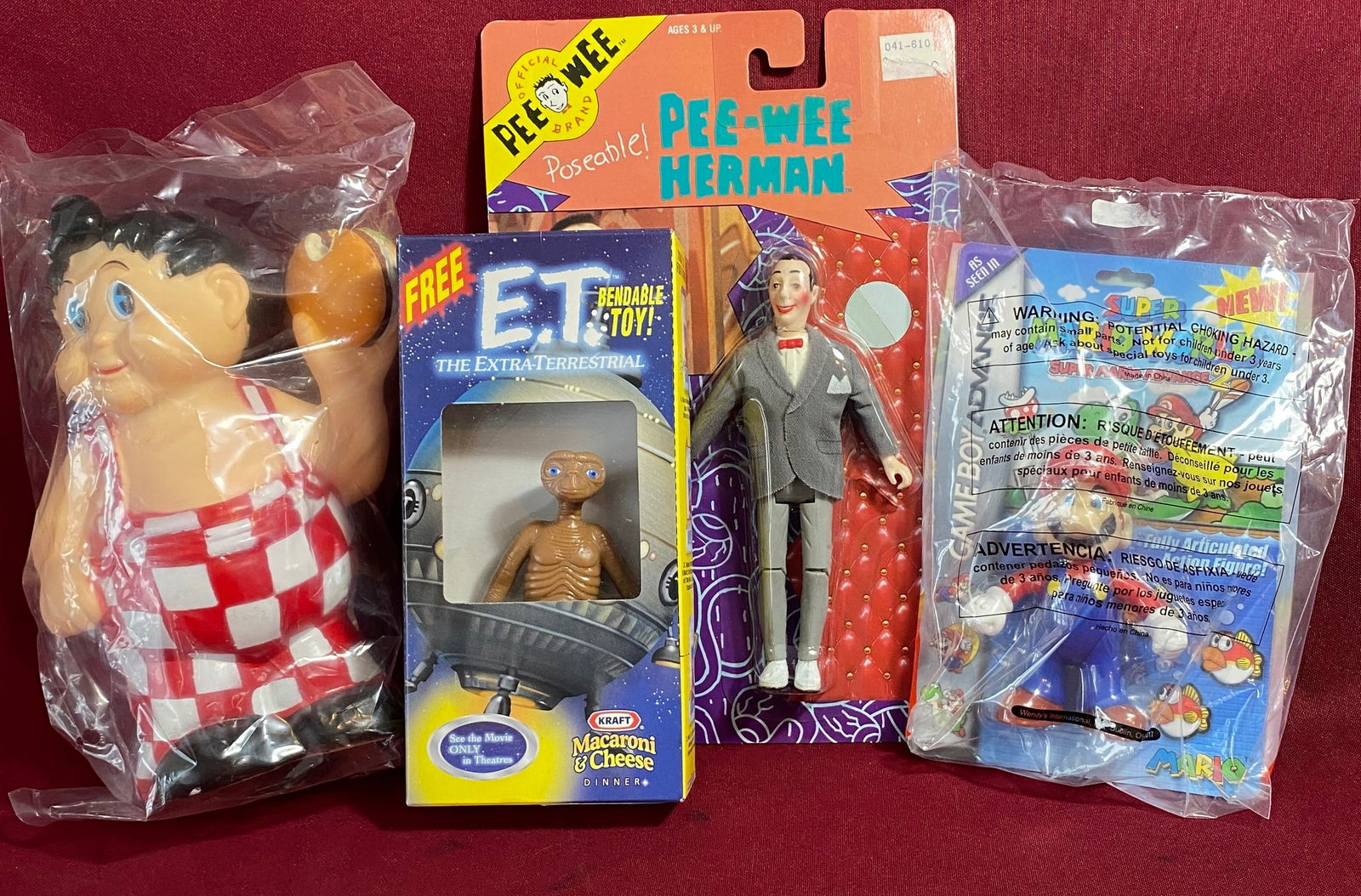 Four NOS Figures - Super Mario, Pee Wee Herman, Abdow's Big Boy (Bank), and E.T. - in Original (1 of 12)