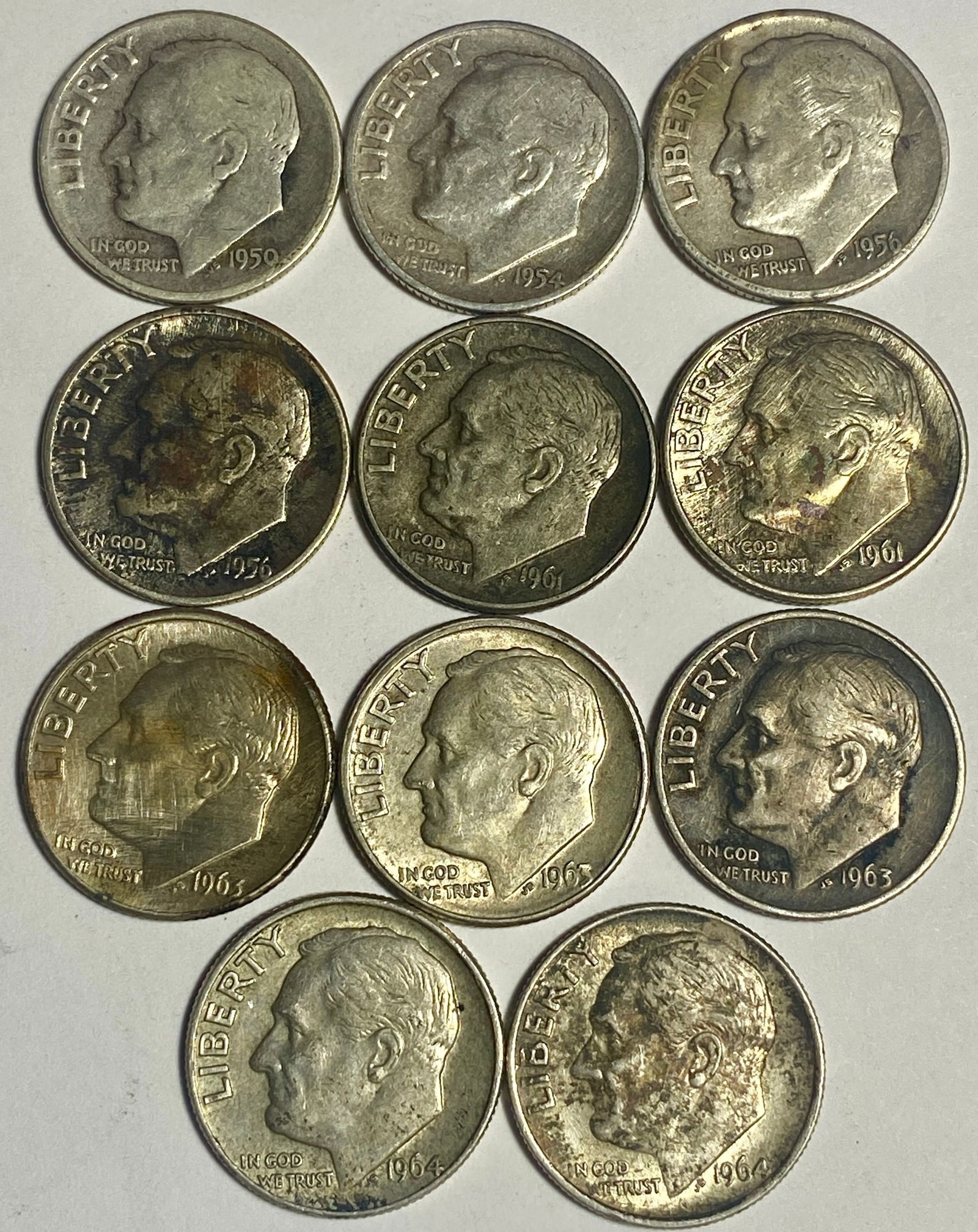 Eleven Roosevelt Silver Dimes - 1950-1964 (1 of 6)