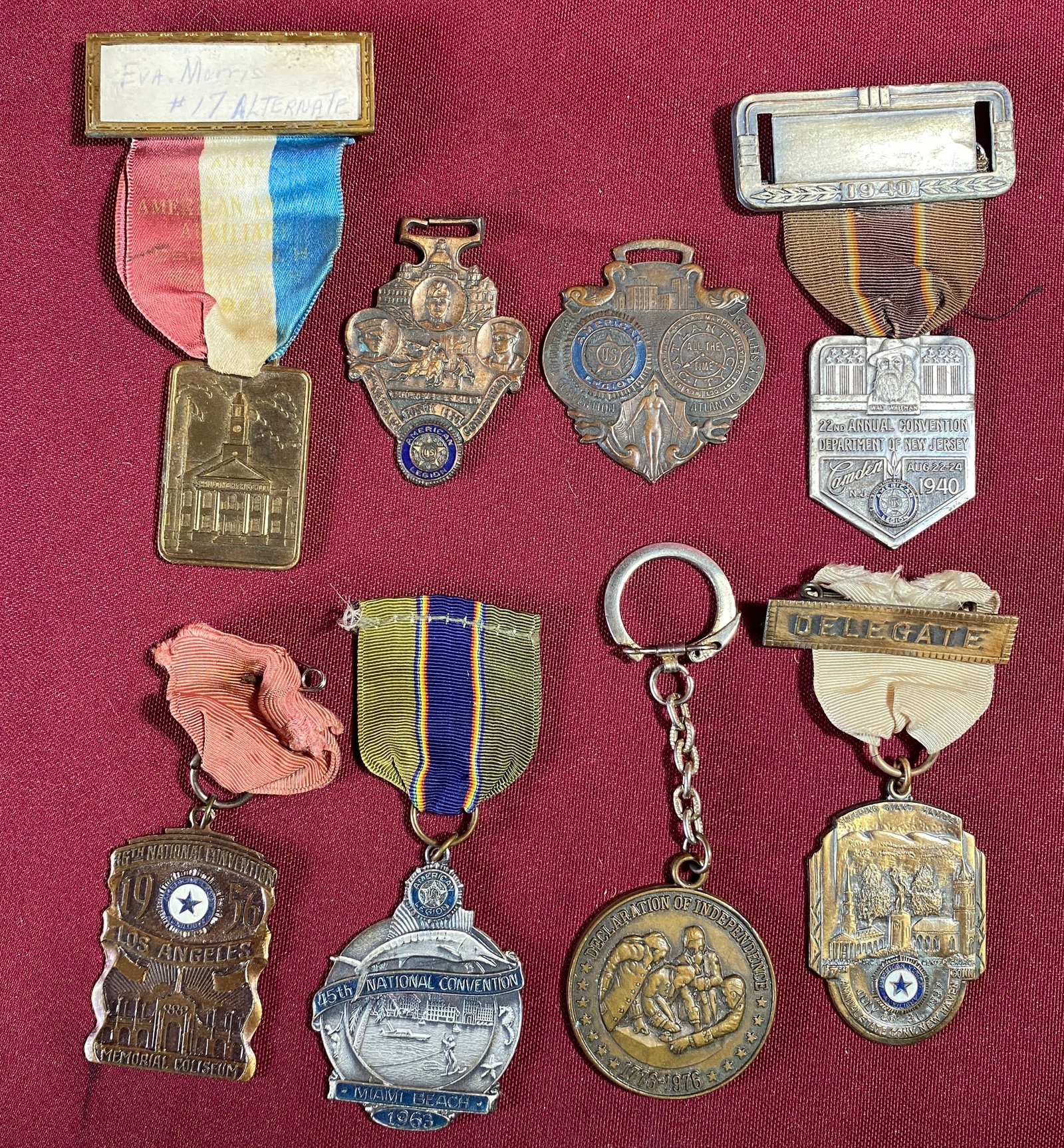 Eight Older Medals/Ribbon Medals - American Legion, American Legion Auxiliary, and Declaration of: Eight Older Medals/Ribbon Medals - American Legion, American Legion Auxiliary, and Declaration of Independence