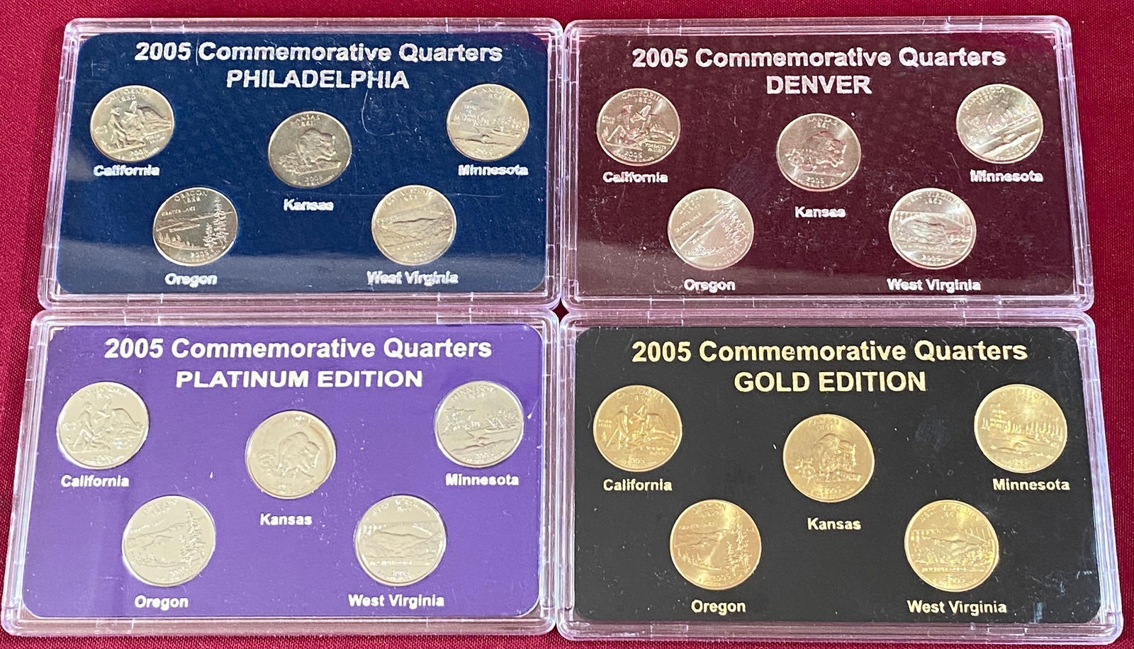 Four 2005 Quarter Coin Sets - 'Gold' Edition, 'Platinum' Edition, Denver, Philadelphia (1 of 2)