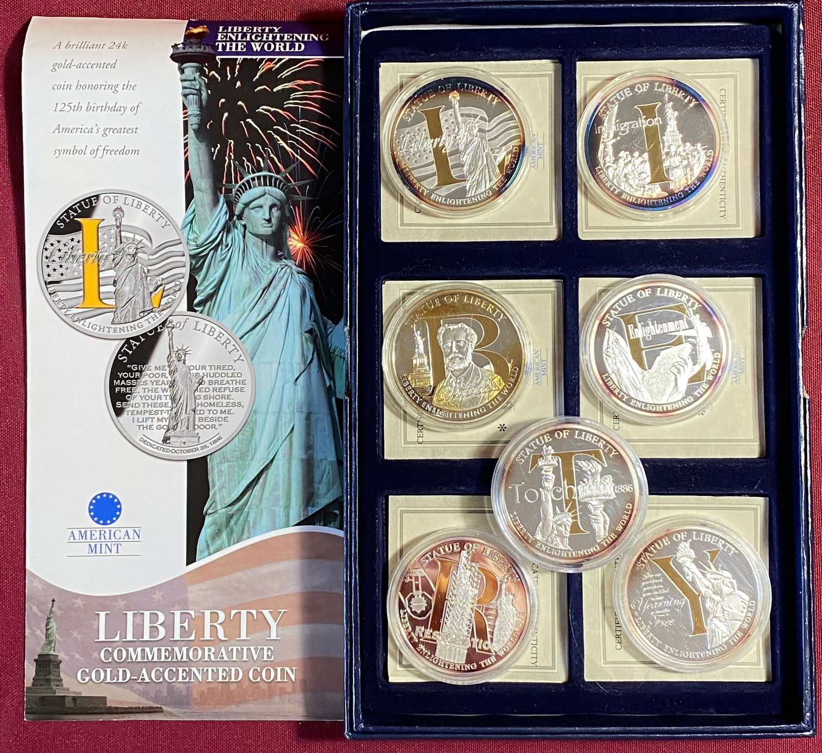 Commemorative Liberty Coins Plated in .999 Silver and Accented in 24K - with COA: Commemorative Liberty Coins Plated in .999 Silver and Accented in 24K - with COA