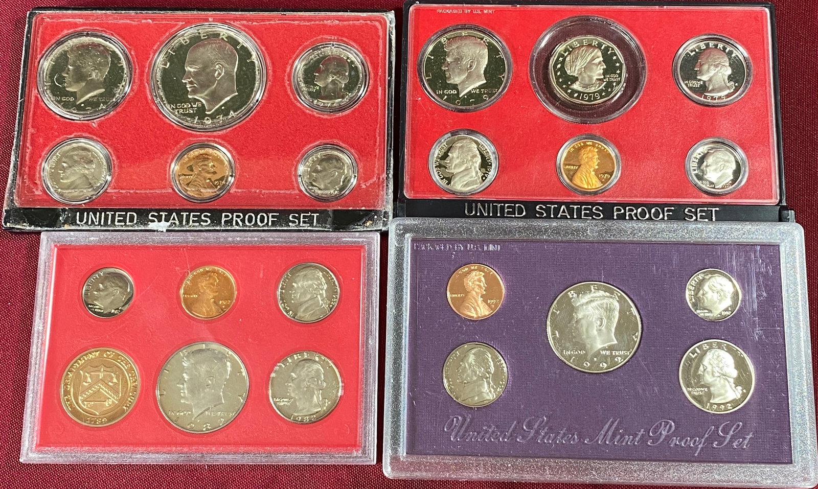 Four U.S. Mint Proof Sets - 1974, 1979, 1982, 1992 - No Covers (1 of 2)