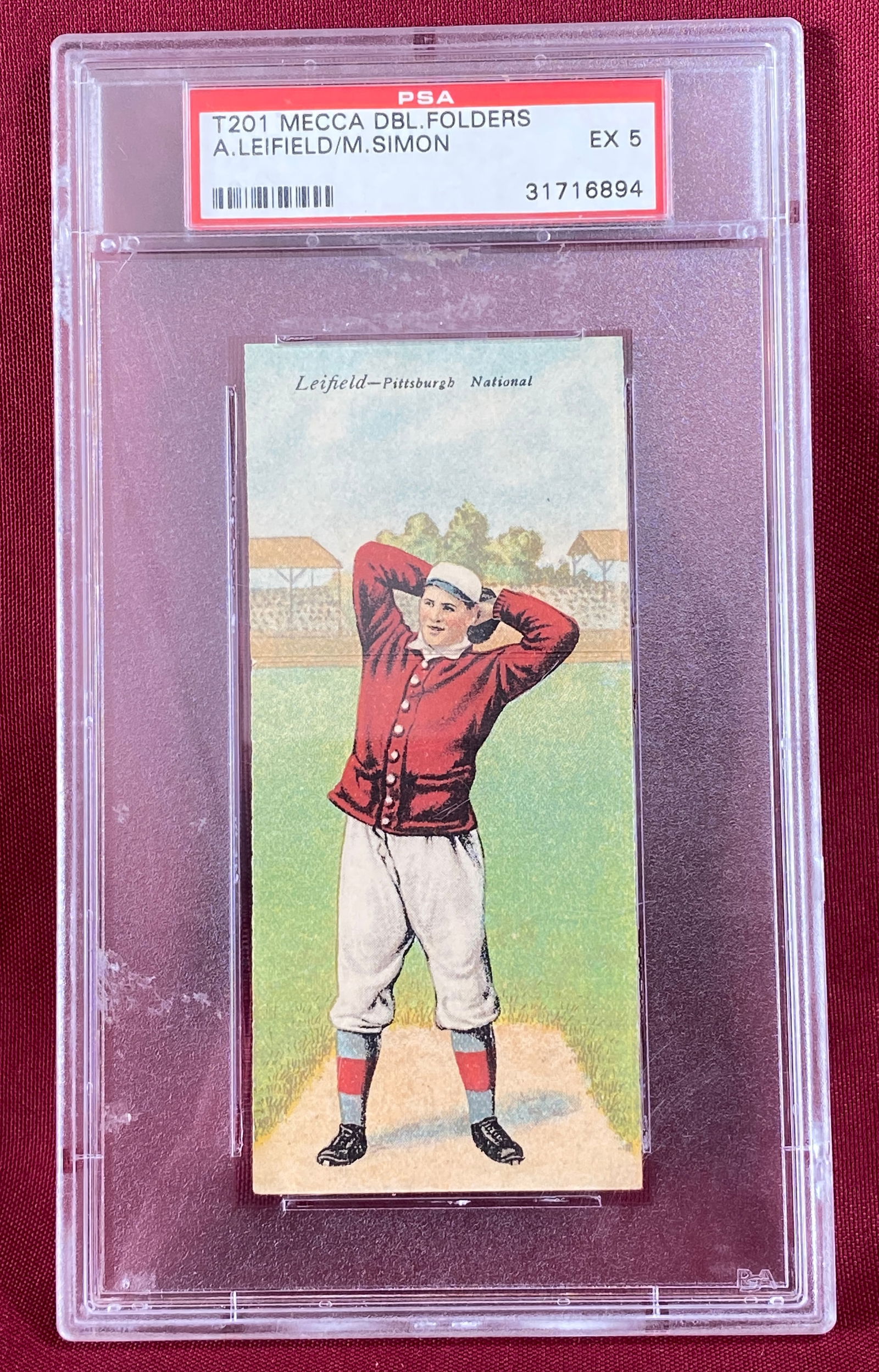 Graded T201 Mecca Double Folders A. Leifield/M.Simon Baseball Card - EX 5 by PSA (1 of 5)