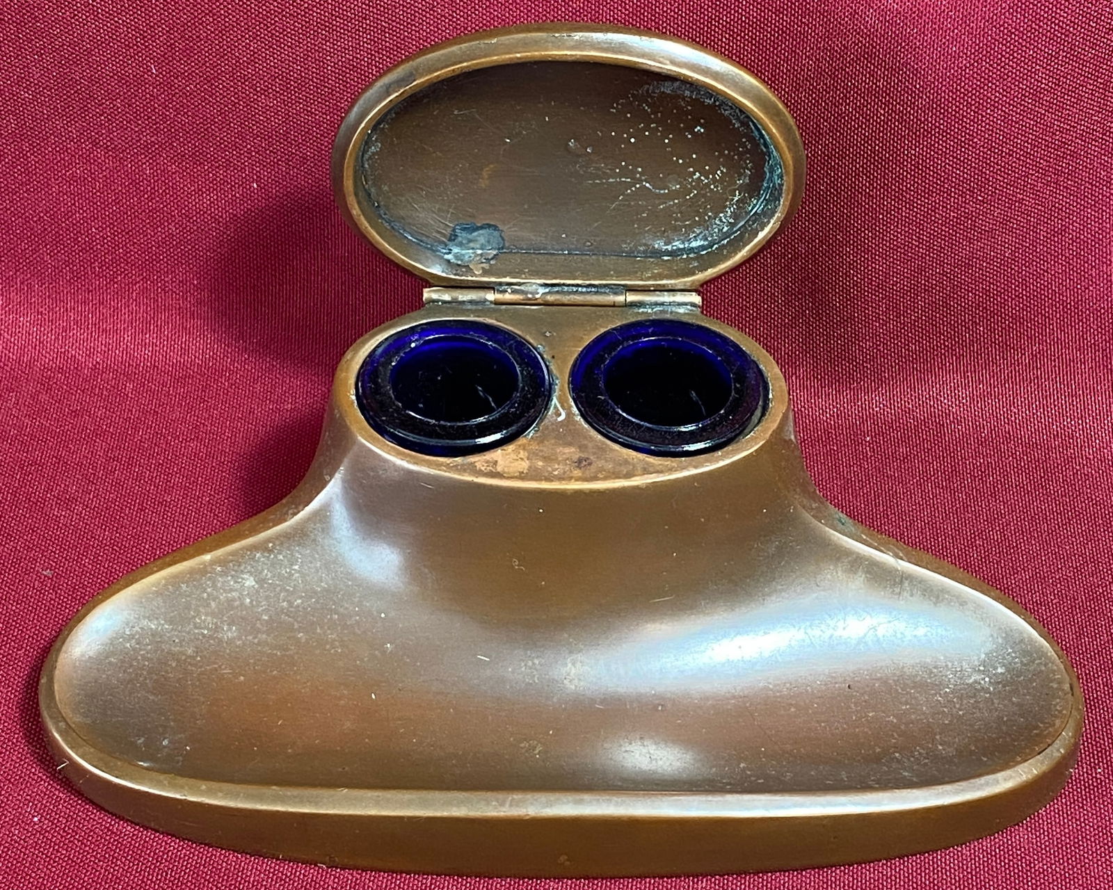 Bronze Inkwell with Cobalt Blue Inserts: Bronze Inkwell with Cobalt Blue Inserts