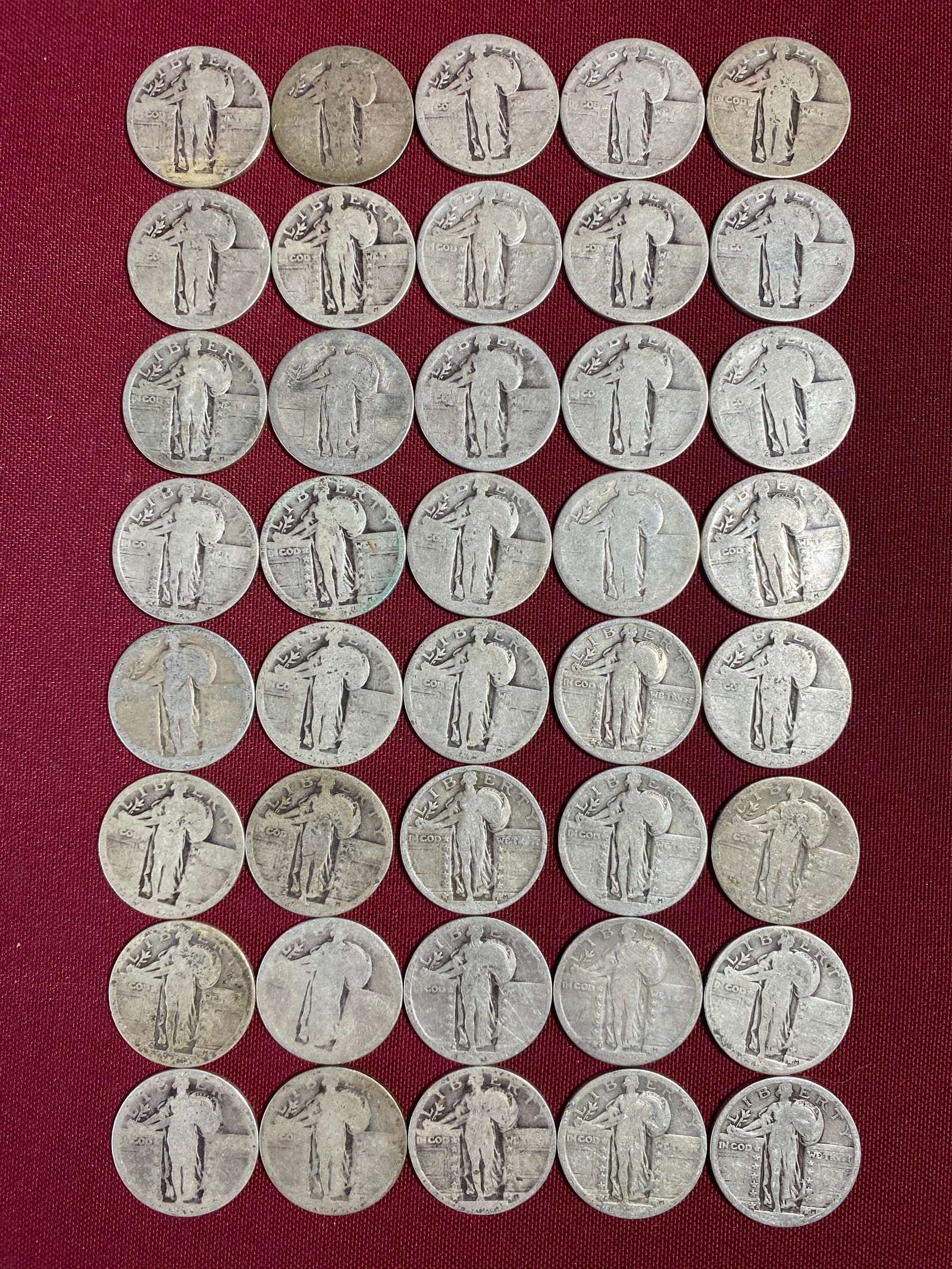 Forty Standing Liberty Silver Quarters - Worn Dates (1 of 3)