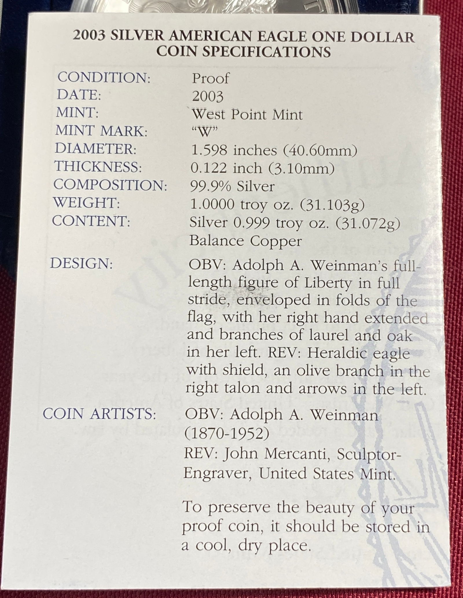 2003-W One Ounce Proof Silver Eagle - 3