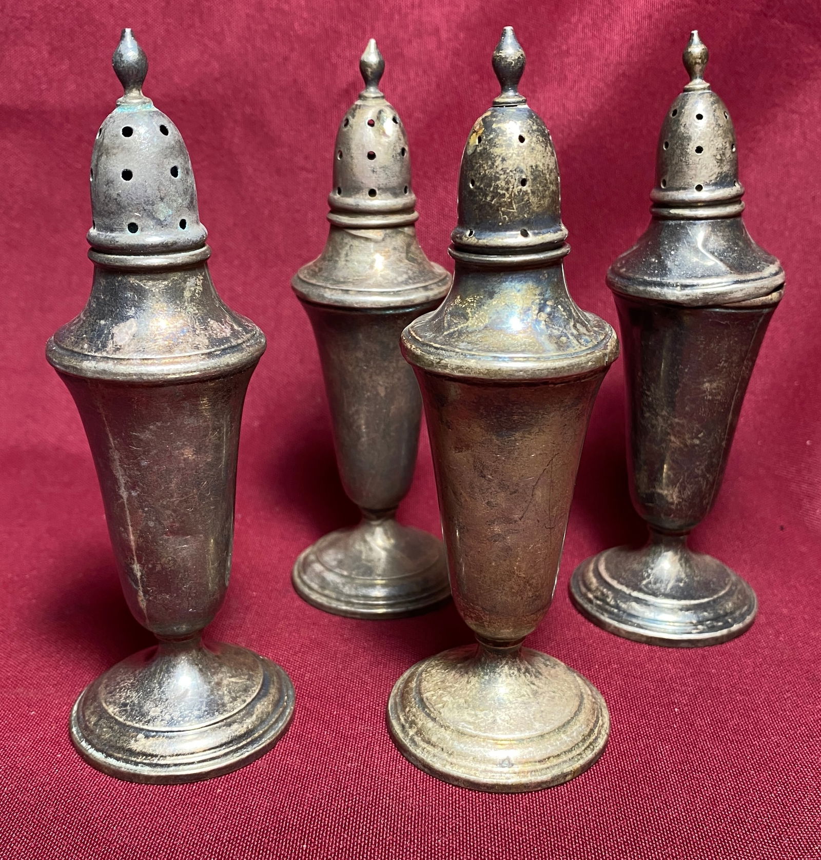 Four Sterling Silver Weighted Re-Enforced Salt and Pepper Shakers - Damage Shown in Photos - 209 (1 of 10)