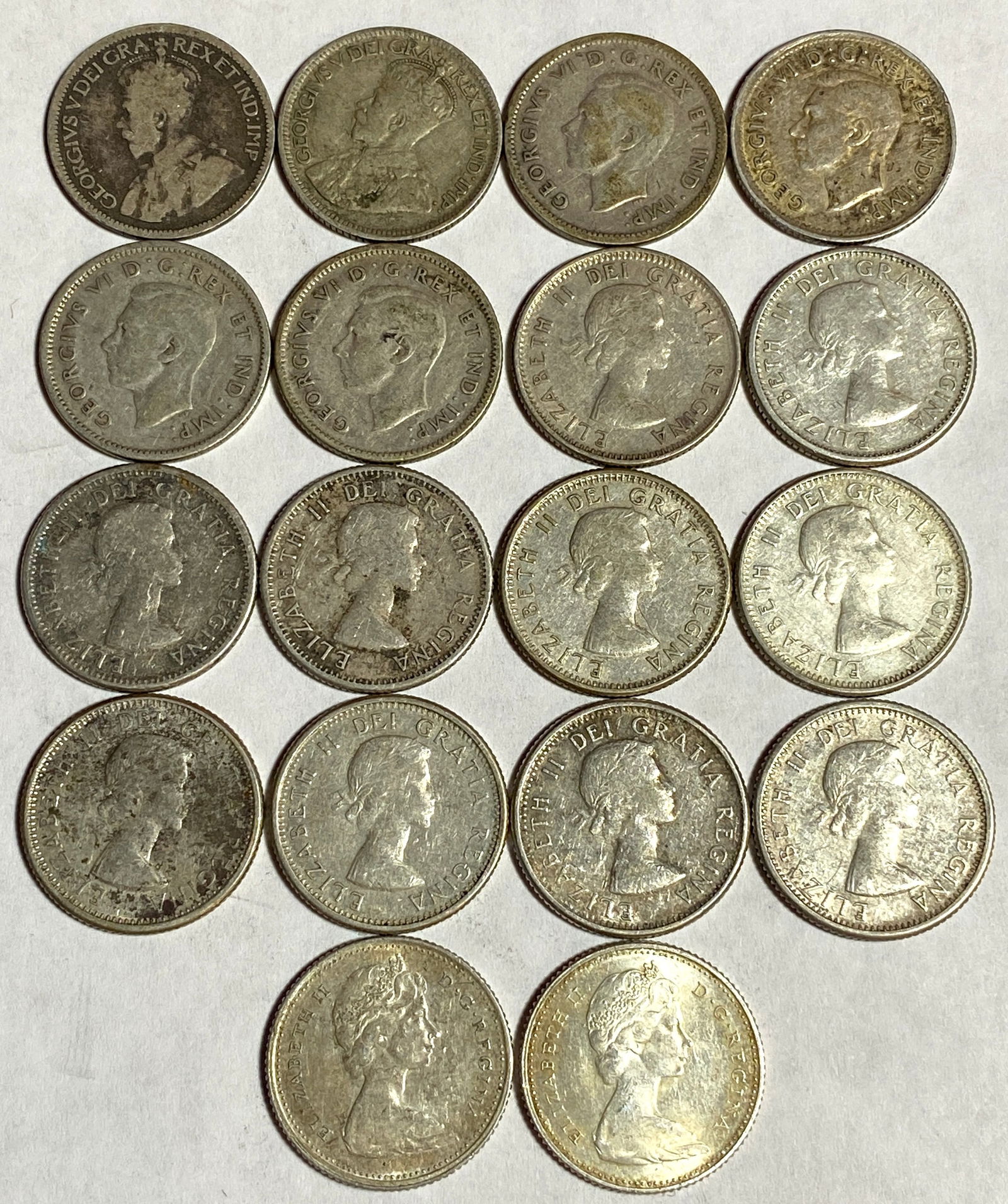 Eighteen Canadian Silver Dimes - Various Years - 1919-1967: Eighteen Canadian Silver Dimes - Various Years - 1919-1967