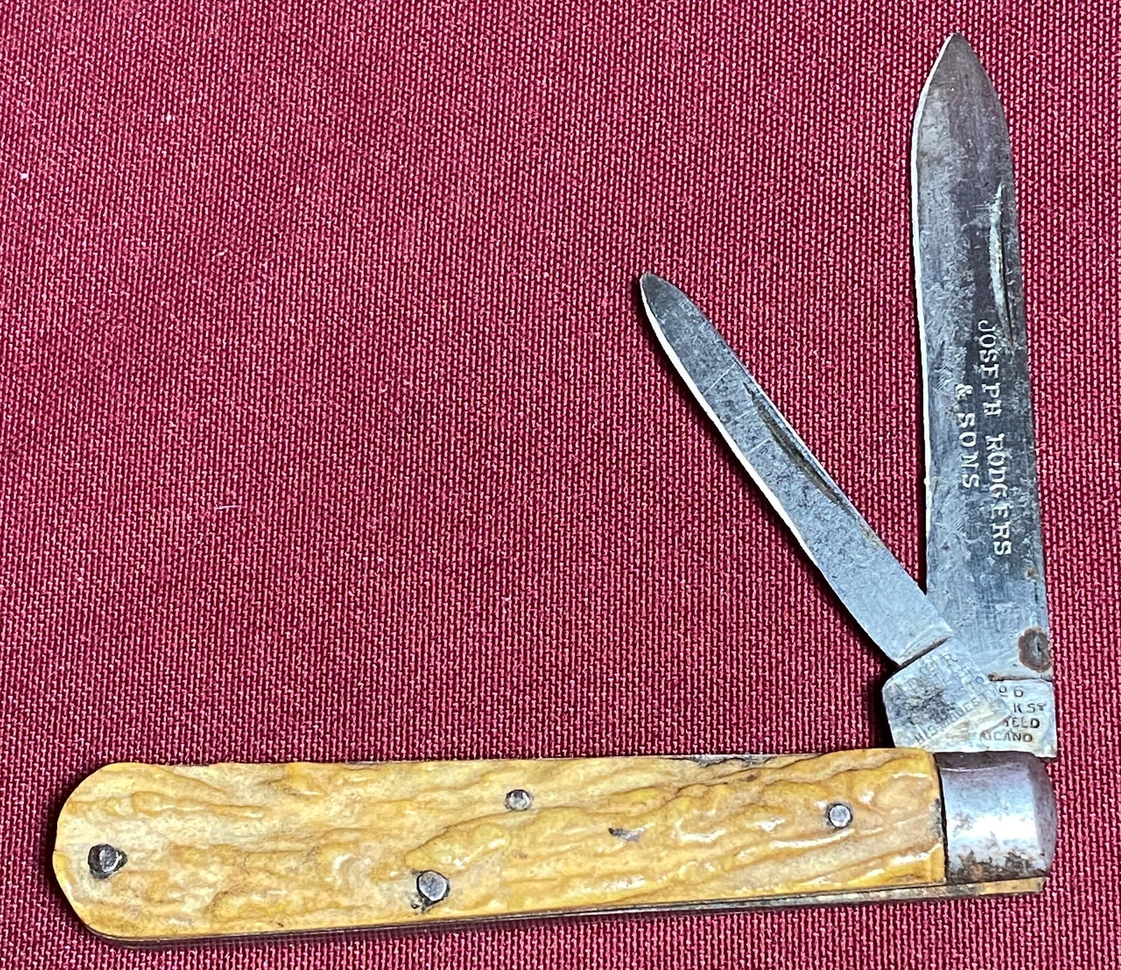 Rare Joseph Rodgers & Sons Folding Riveted Bone Pocket Knife: Rare Joseph Rodgers & Sons Folding Riveted Bone Pocket Knife
