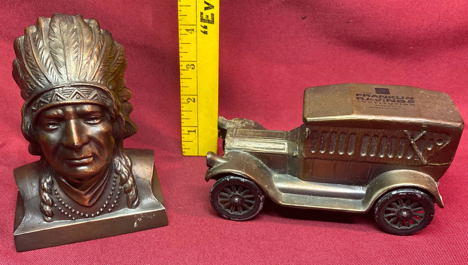 Two Banthrico Die Cast Banks - 19717 Model T and Chief Keokuk - No Keys: Two Banthrico Die Cast Banks - 19717 Model T and Chief Keokuk - No Keys