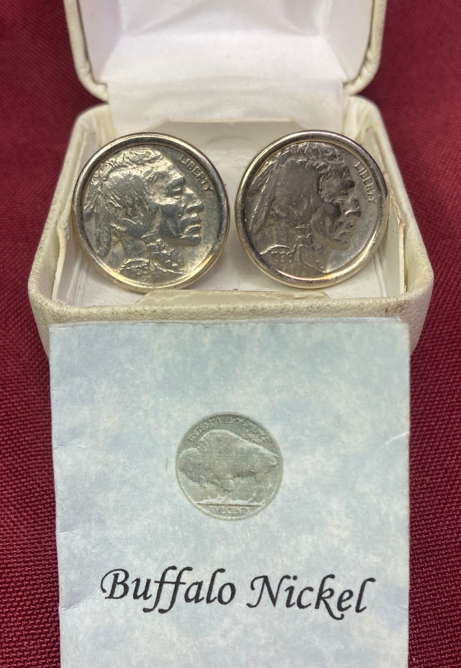 Pair of Sterling Silver Marked Buffalo Nickel Cufflinks: Pair of Sterling Silver Marked Buffalo Nickel Cufflinks