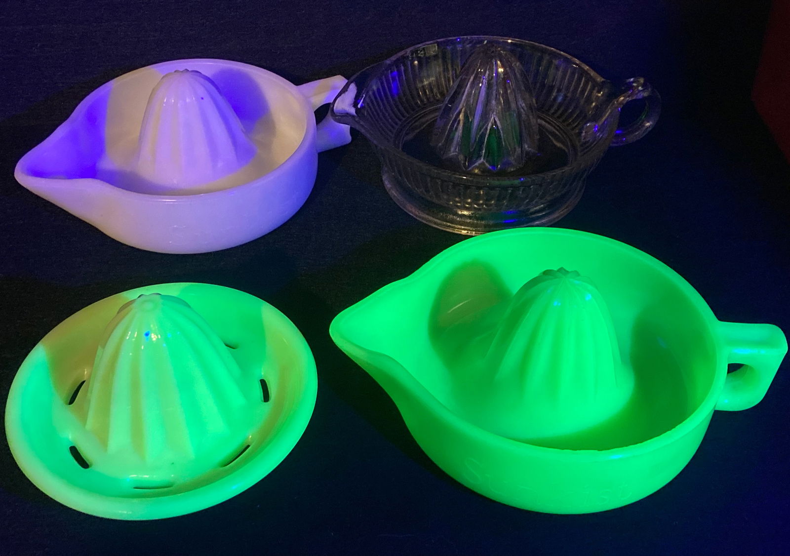 Four Glass Juicers - Two Uranium Glass - Including Sunkist: Four Glass Juicers - Two Uranium Glass - Including Sunkist