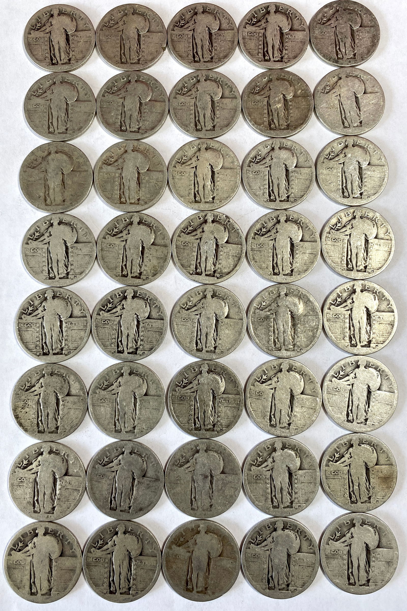 Forty Standing Liberty Silver Quarters - Worn Dates: Forty Standing Liberty Silver Quarters - Worn Dates