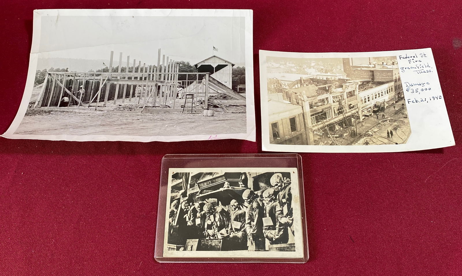 Three Old Photograph Items - RPPC of Greenfield Ma Federal Street Fire (Feb 21. 1940), Catacombe dei (1 of 8)