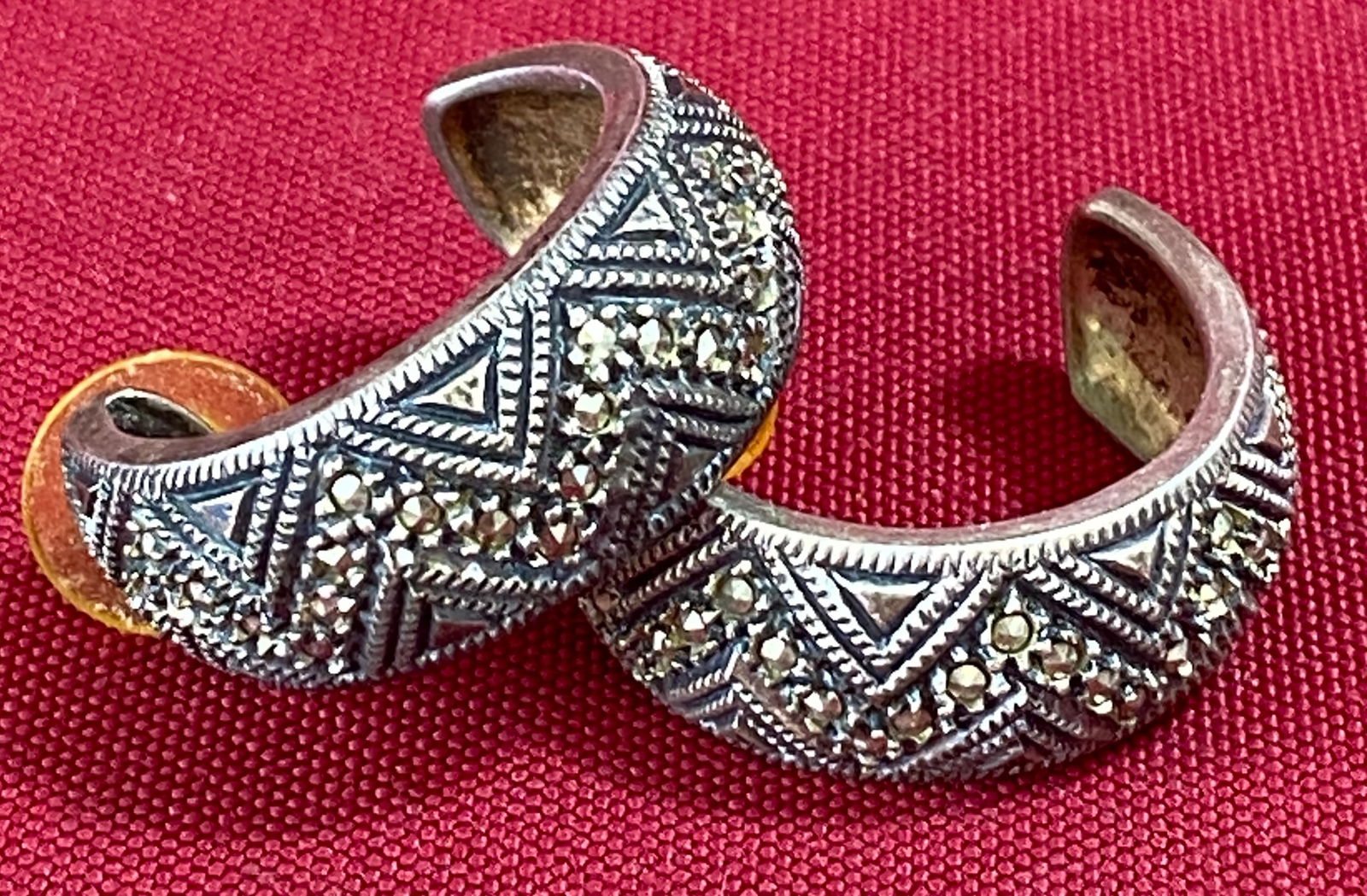 Pair of Sterling Silver Marcasite Earrings - 22.31 Grams: Pair of Sterling Silver Marcasite Earrings - 22.31 Grams