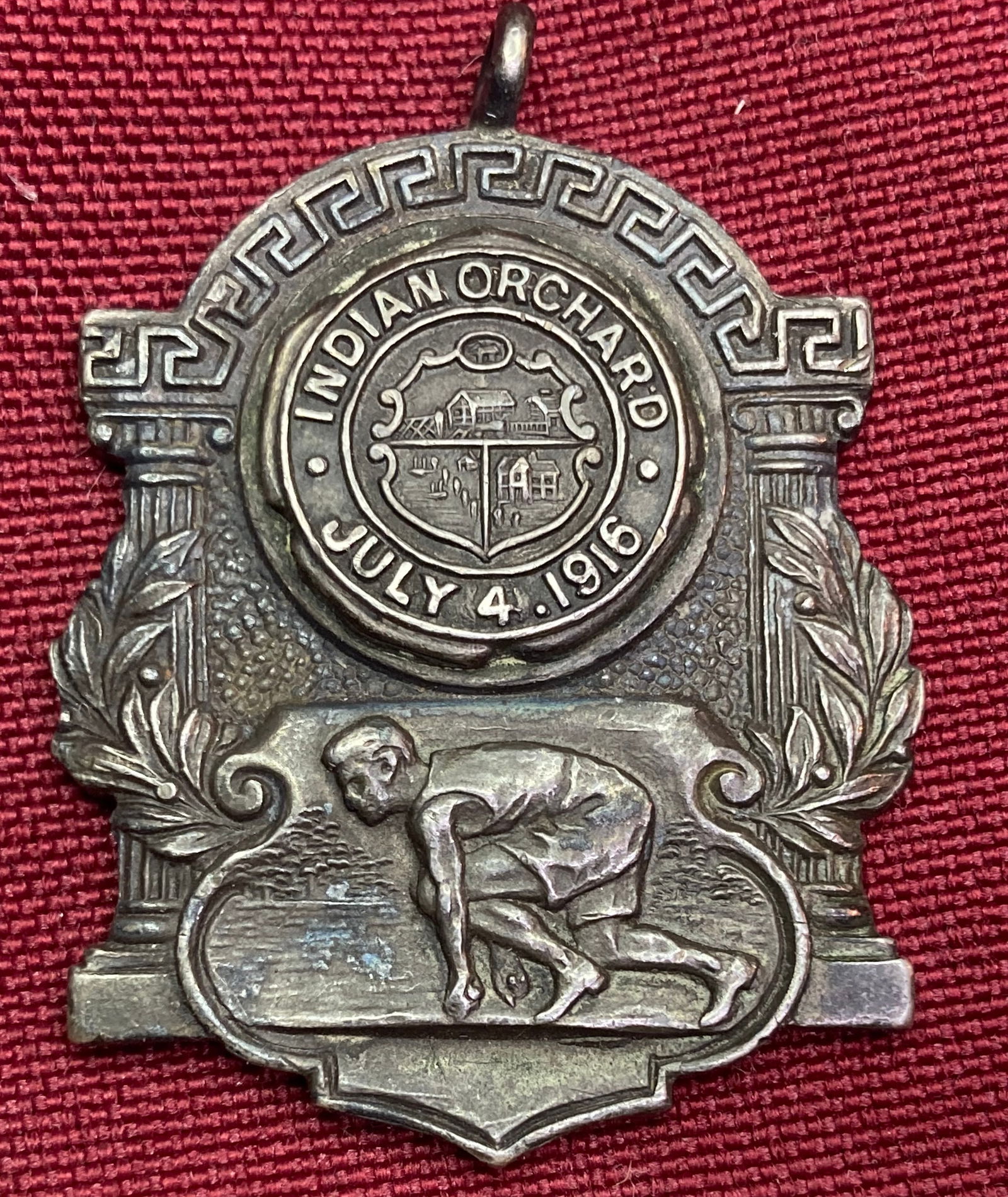 Sterling Silver 100 Yard Dash Award Charm Dated 1916 - Indian Orchard (Massachusetts) - 22.2 Grams: Sterling Silver 100 Yard Dash Award Charm Dated 1916 - Indian Orchard (Massachusetts) - 22.2 Grams