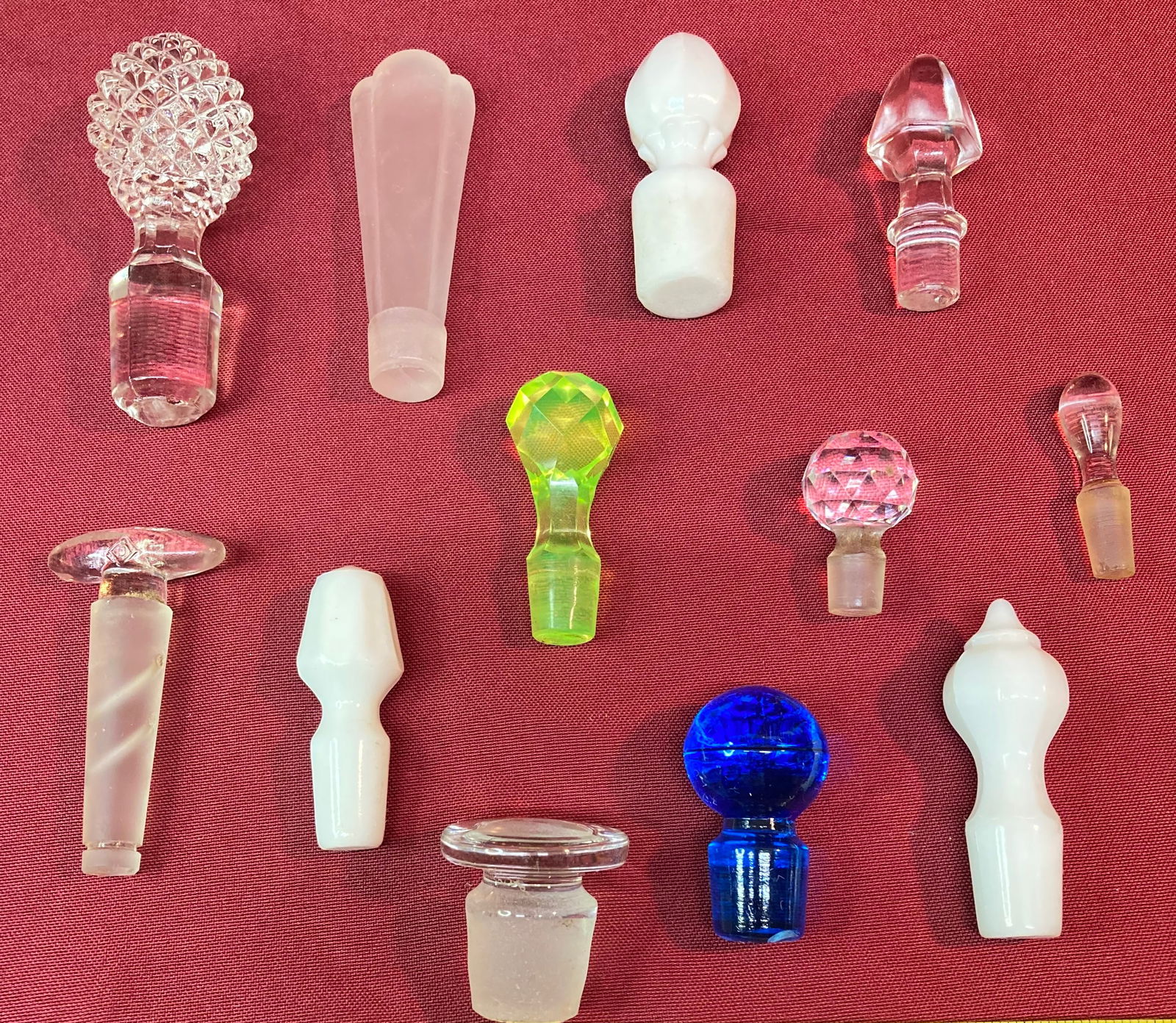 Several Glass Bottle Stoppers - Uranium, Etc.: Several Glass Bottle Stoppers - Uranium, Etc.