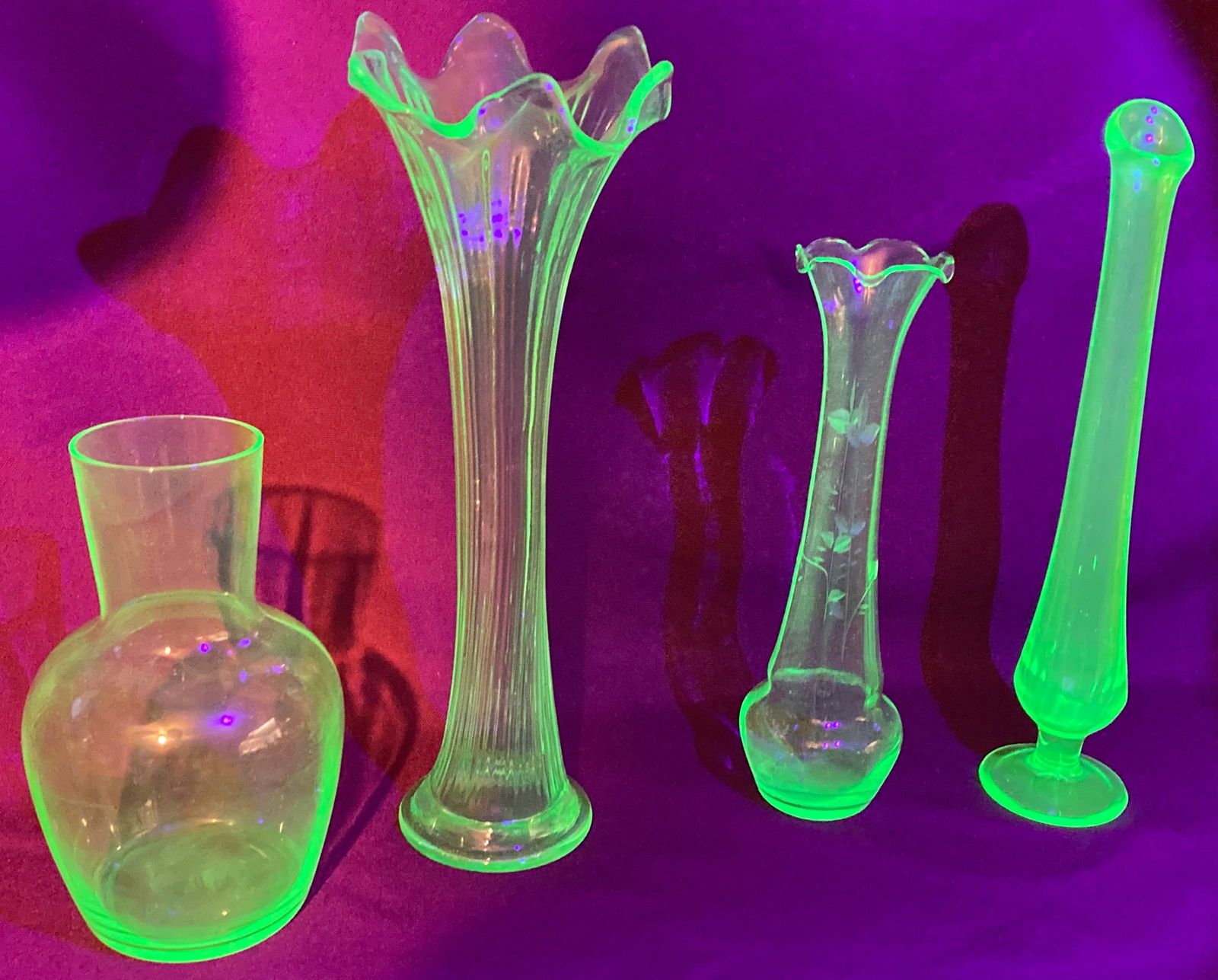 Four Uranium Glass Flower Vases: Four Uranium Glass Flower Vases