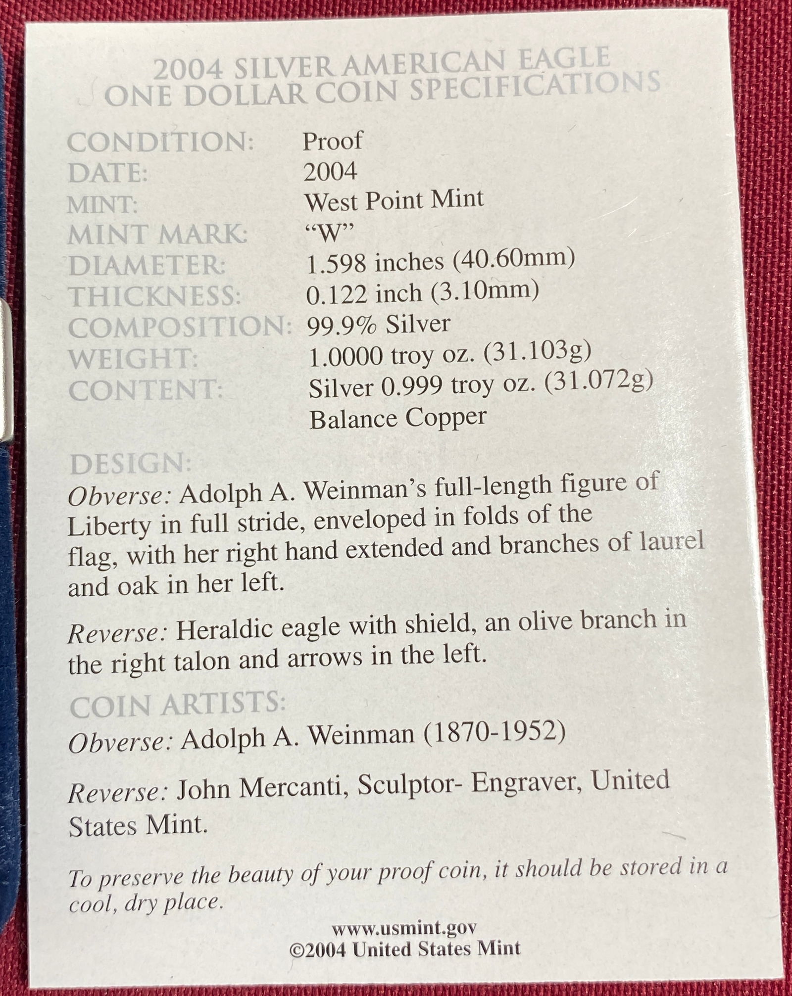 2004-W One Ounce Proof Silver Eagle - 3