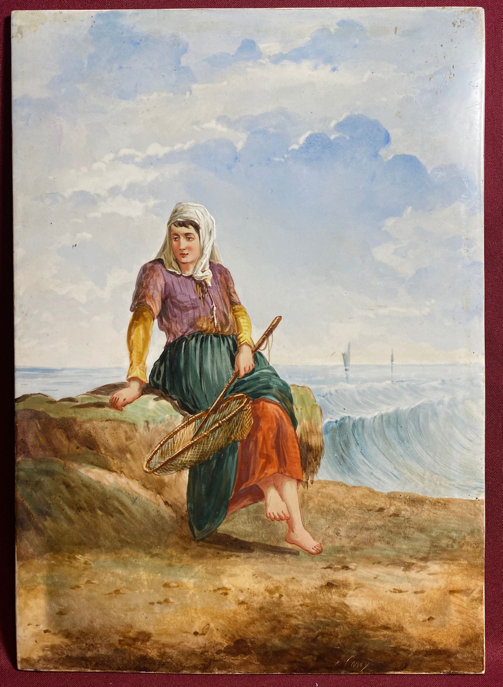 Fisher Girl Painting on Porcelain - Signed Phillipe Pavy (1 of 9)