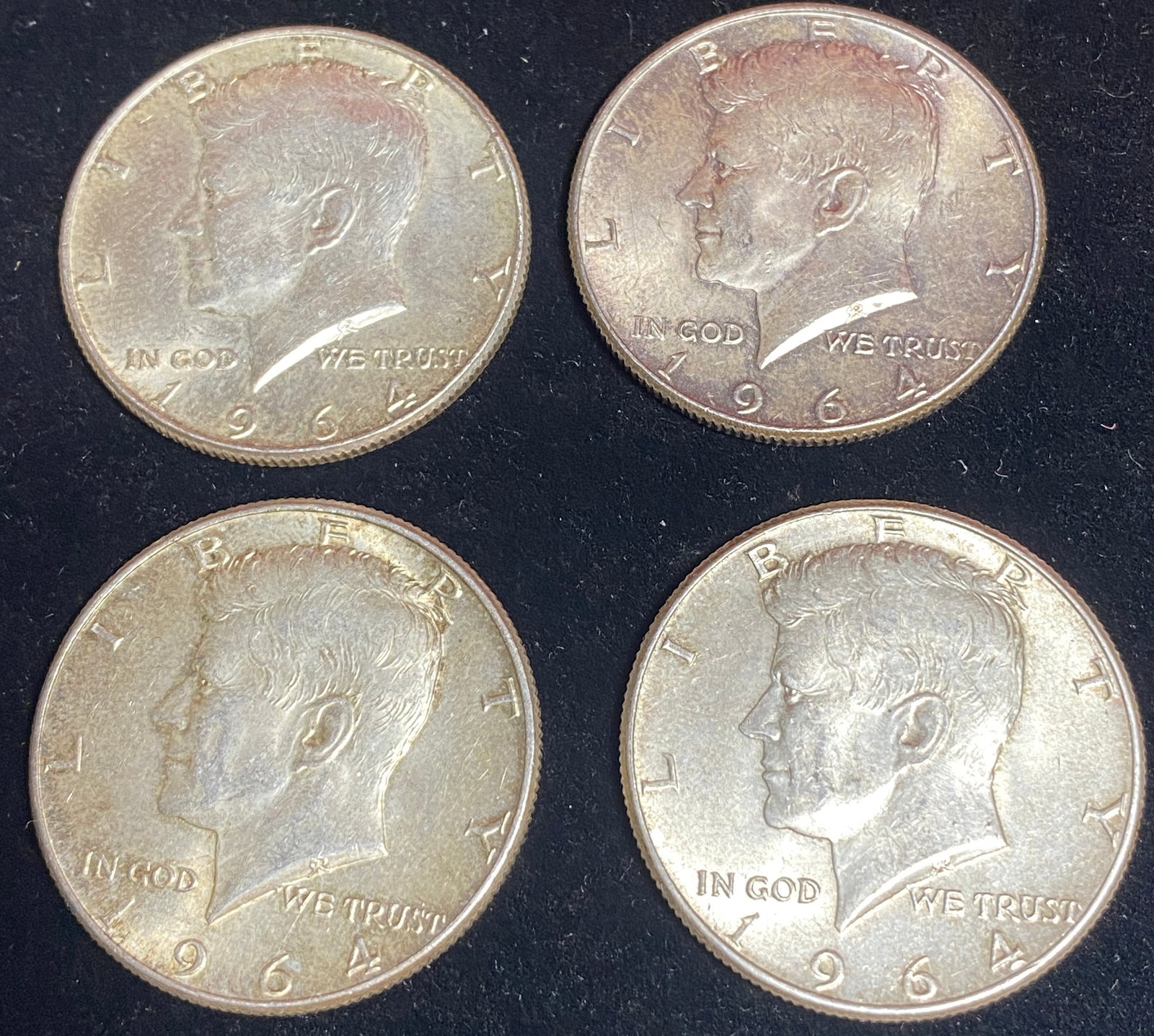 Four 1964 Kennedy Silver Half Dollars (1 of 3)