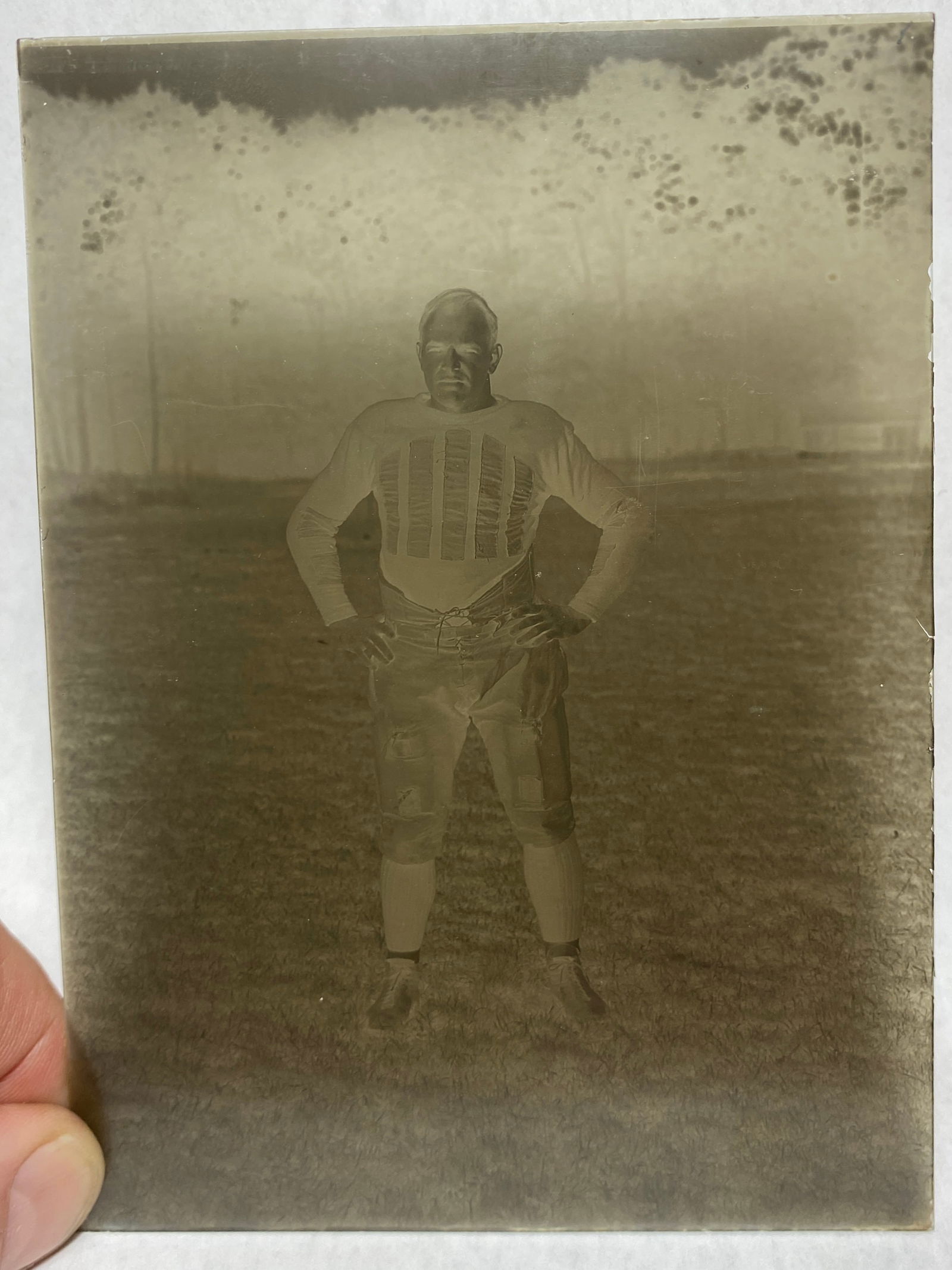 Antique Glass Photograph Negative of a Early Football Player: Antique Glass Photograph Negative of a Early Football Player