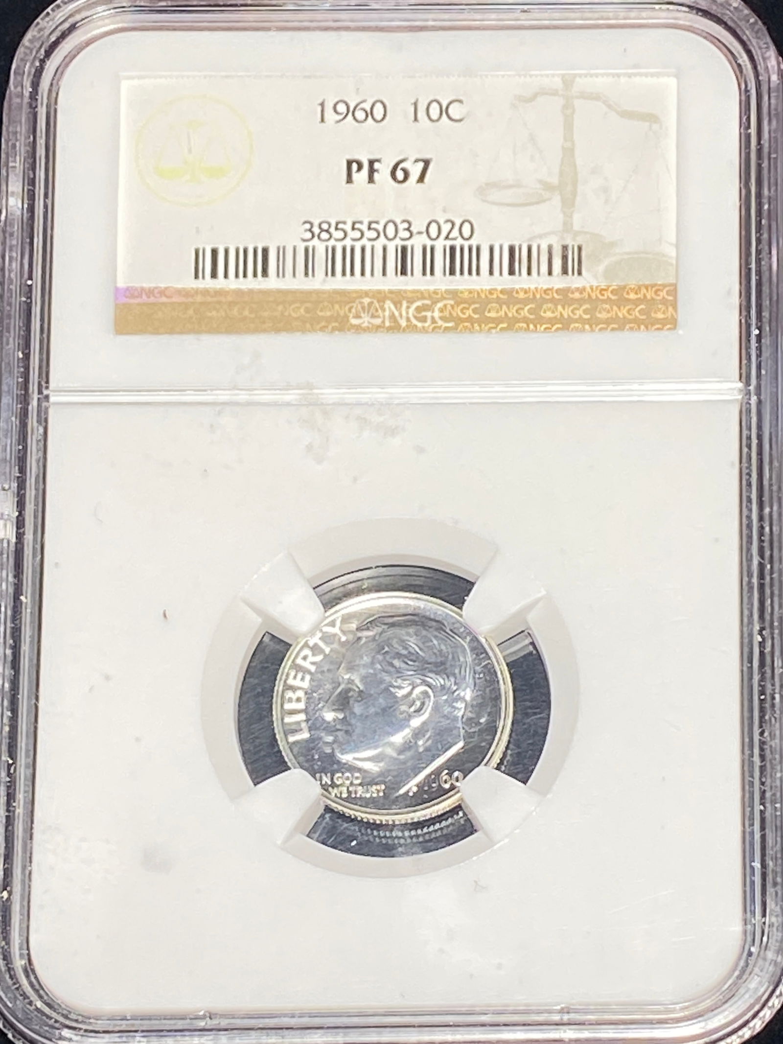Graded 1960 Roosevelt Silver Dime - PF67 by NGC: Graded 1960 Roosevelt Silver Dime - PF67 by NGC