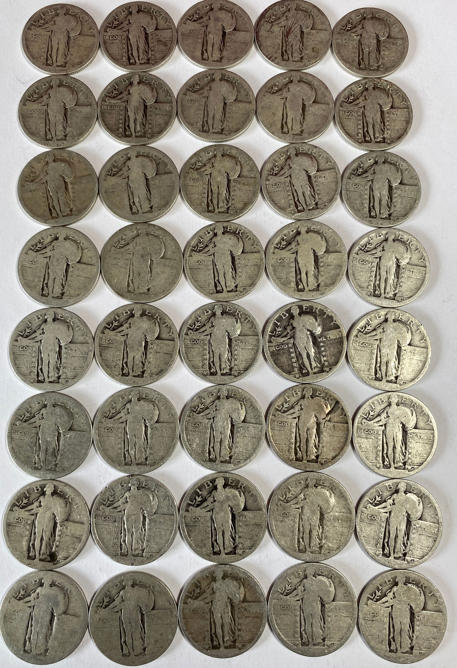 Forty Standing Liberty Silver Quarters - Worn Dates: Forty Standing Liberty Silver Quarters - Worn Dates