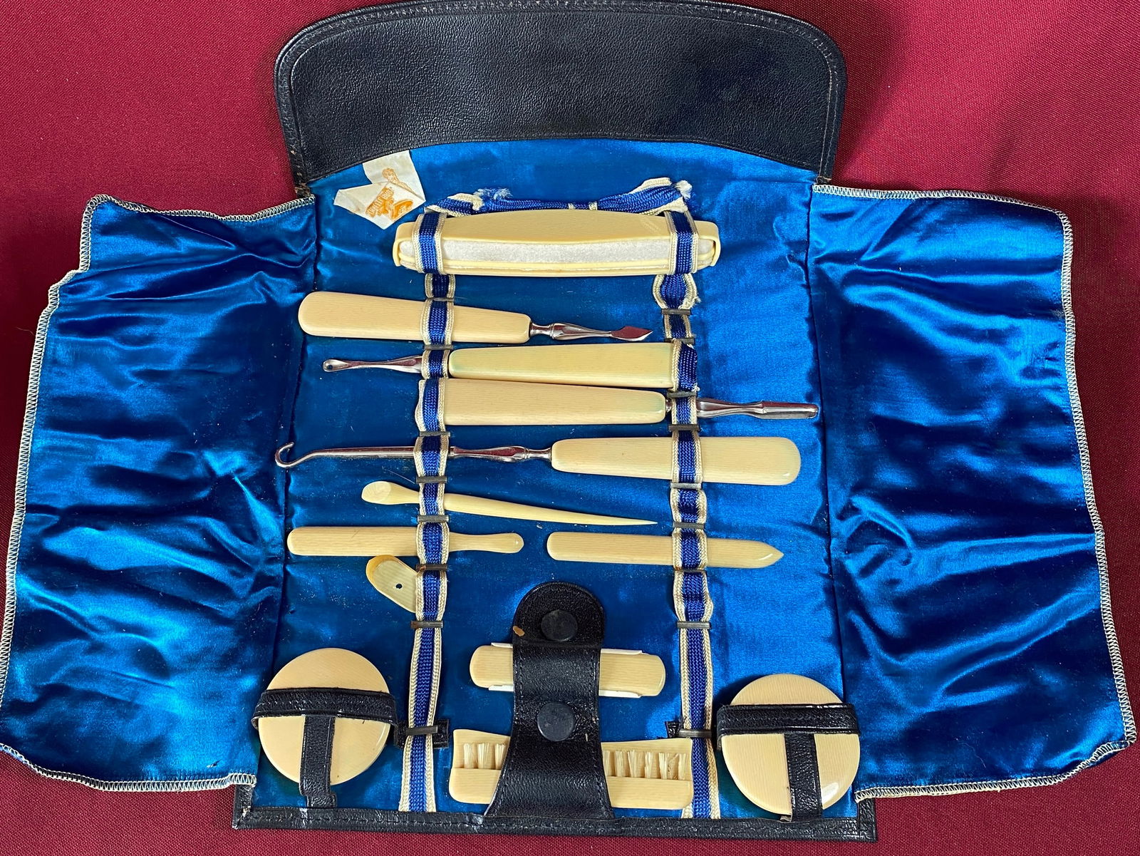 Antique Celluloid Vanity Set in Bag Holder (1 of 7)