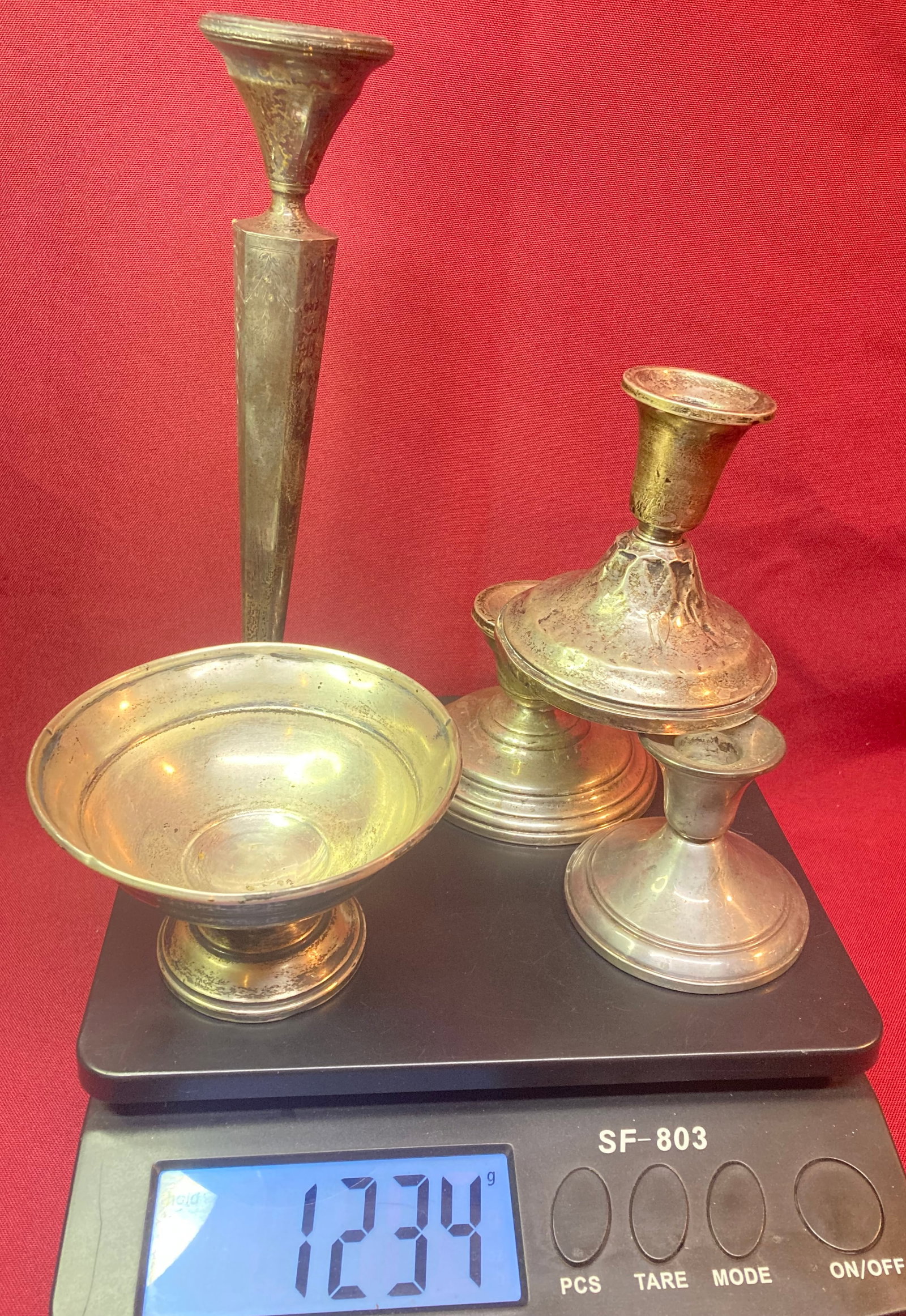 Assorted Weighted Sterling Silver Items - 1234 Grams - Candlestick Holders, Etc. - Damage or Broken (1 of 6)